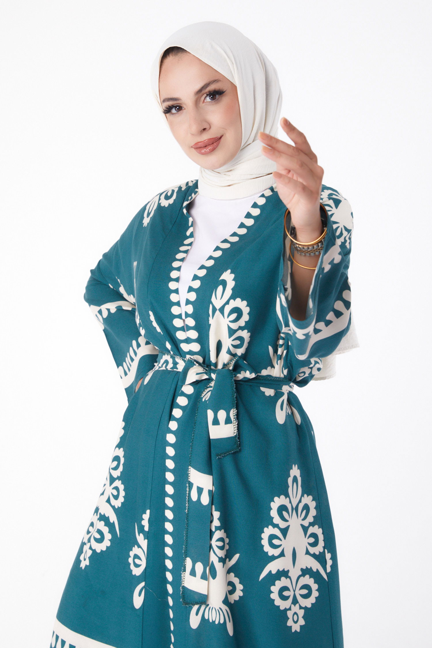 Düz Orta Kadın Zümrüt Hırka Pantolon İkili Takım - 13273 - 3