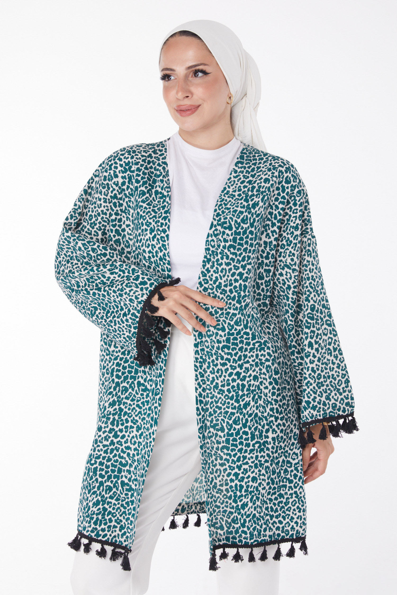 Püsküllü Kimono Zümrüt - 13213 - 7