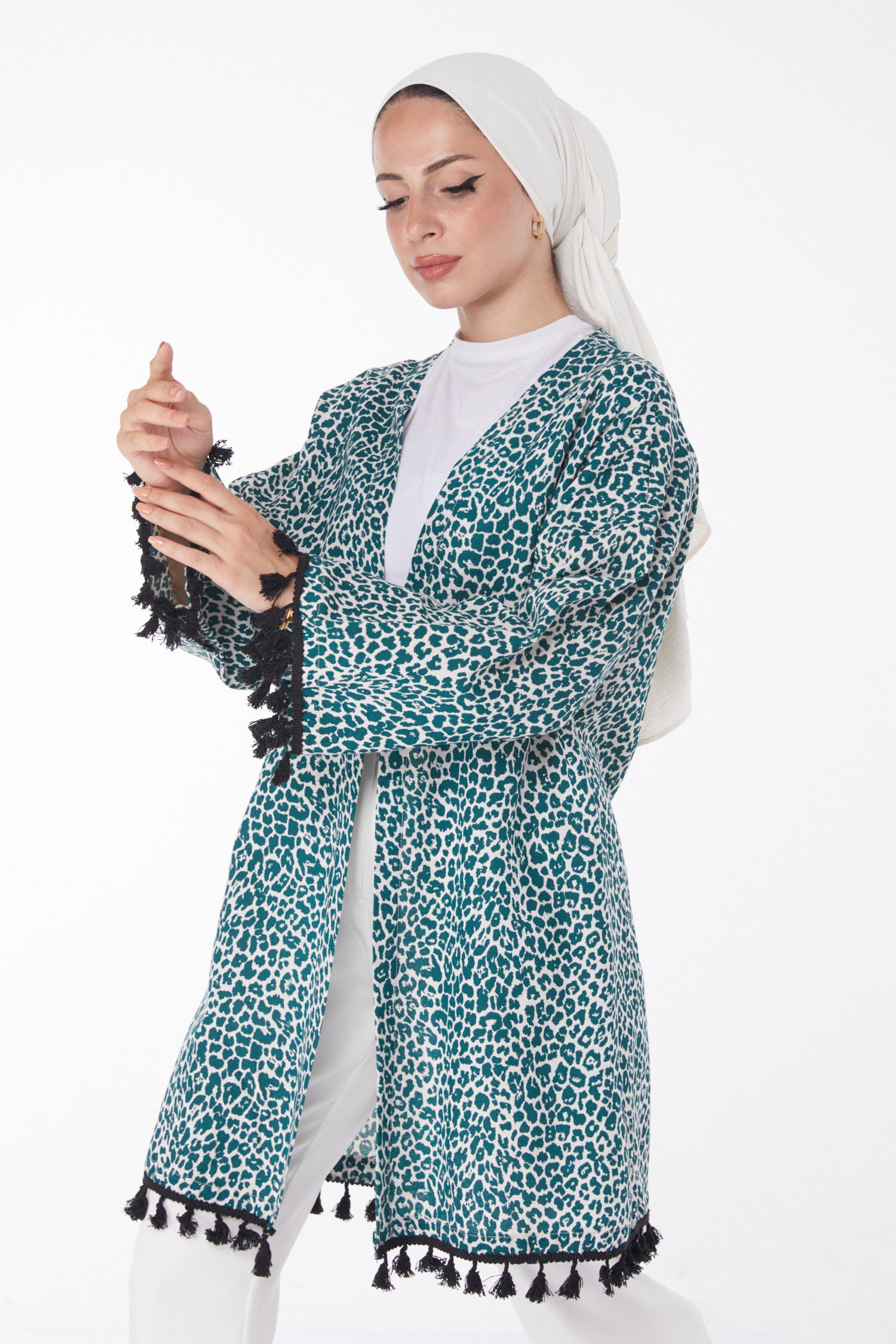 Püsküllü Kimono Zümrüt - 13213 - 8