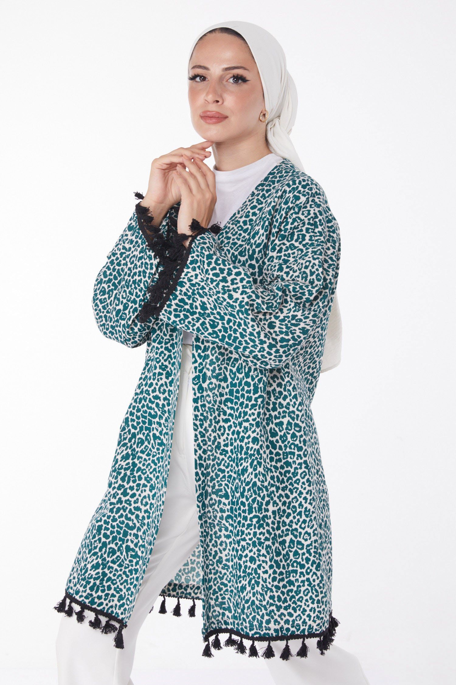 Püsküllü Kimono Zümrüt - 13213 - 9