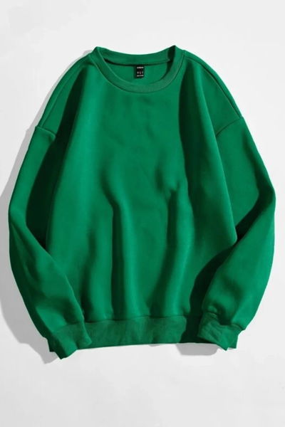 Kadın Bisiklet Yaka Oversize Sweatshirt Zümrüt - 26567 