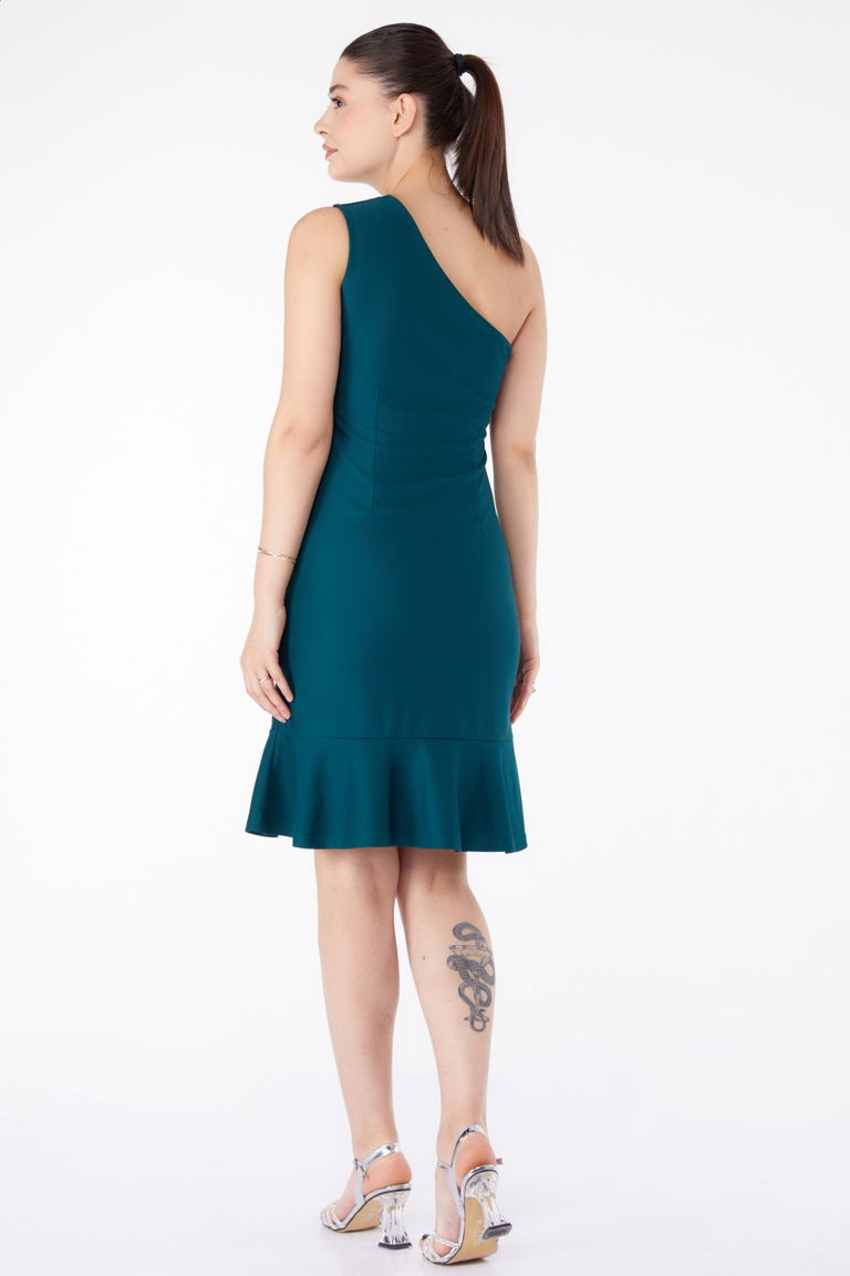 Düz Orta Kadın Zümrüt Taşlı Abiye Elbise - 13183 - TOFİSA