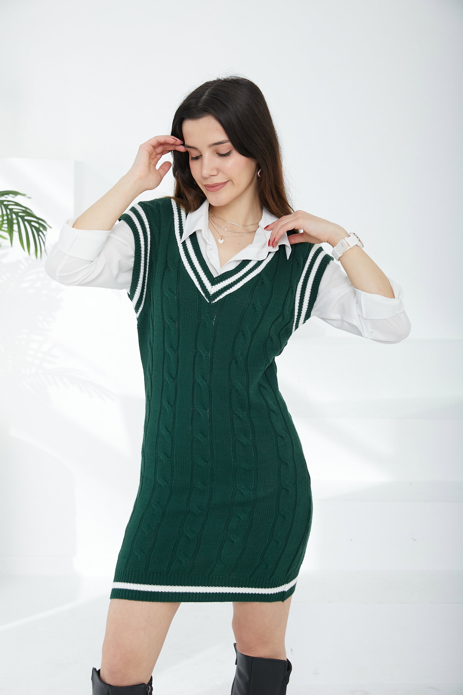 Triko Süveter Elbise Zumrut - 26690 - 3