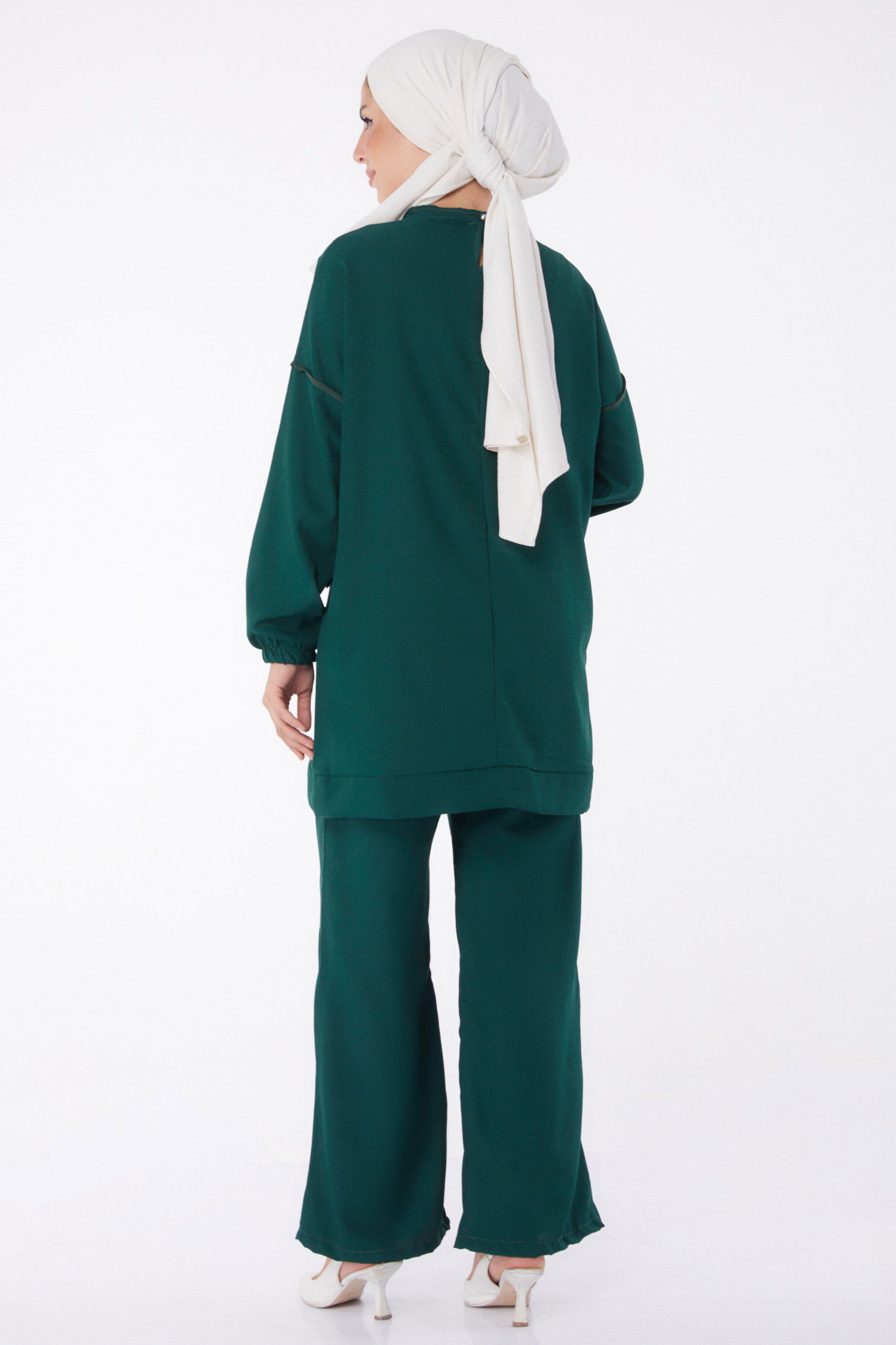 Düz Orta Kadın Zümrüt Tunik Pantolon - 10542 - 5