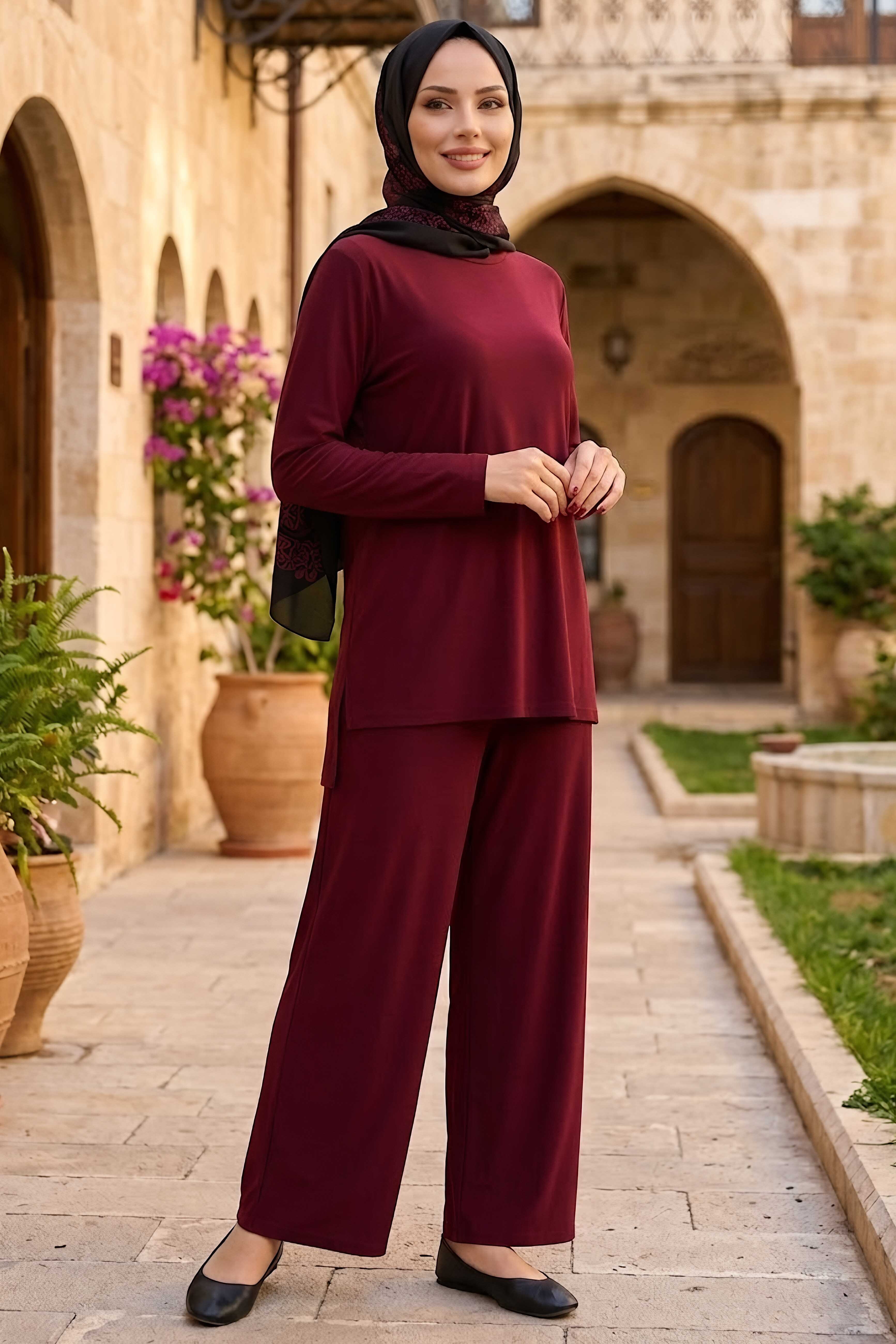 Düz Sendy İkili Takım Bordo - 28700-BORDO - 1