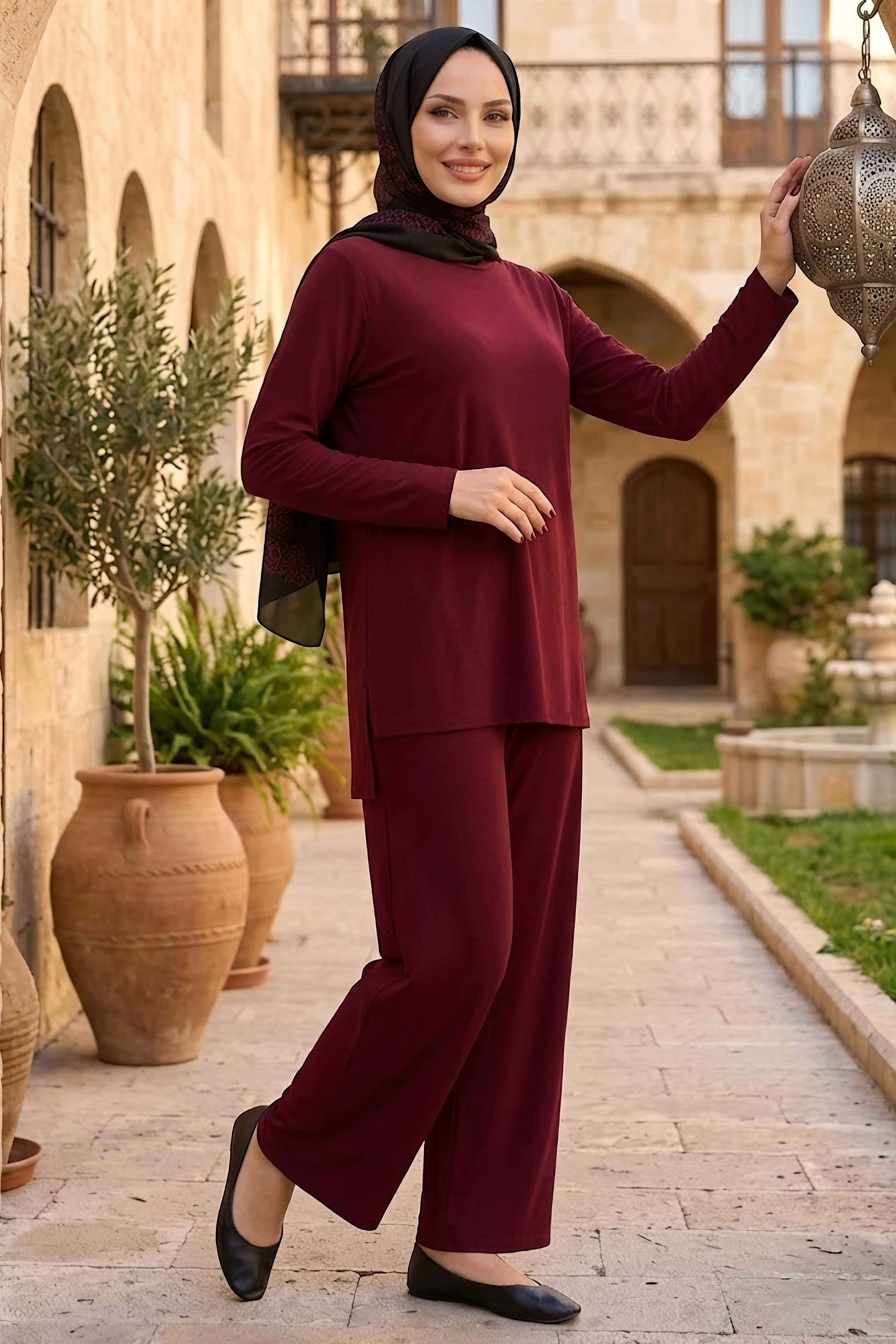 Düz Sendy İkili Takım Bordo - 28700-BORDO - 2