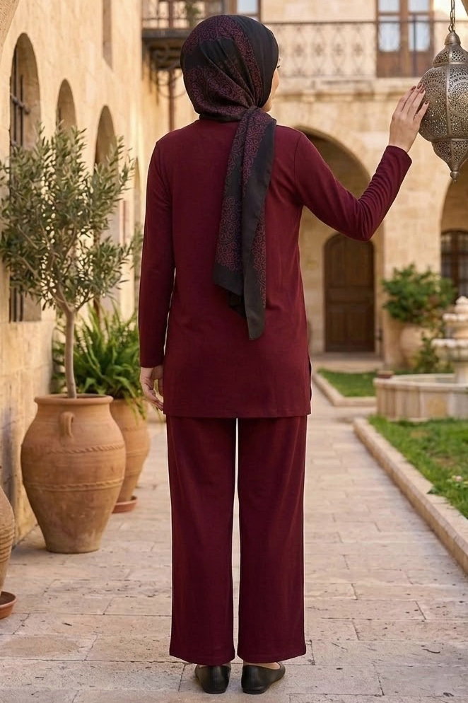 Düz Sendy İkili Takım Bordo - 28700-BORDO - 3