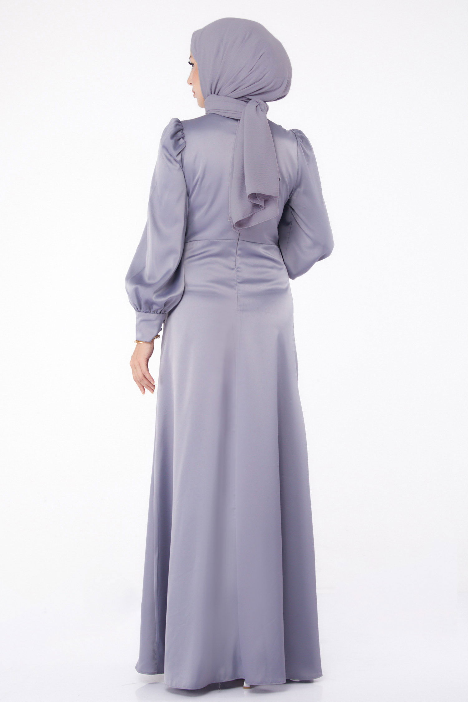 Taşlı Abiye Elbise Antrasit - 26195 - 5