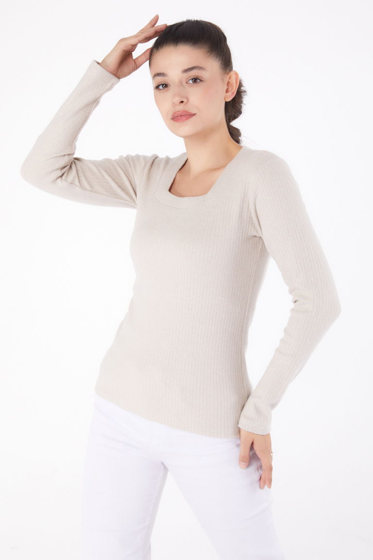 Düz Kare Yaka Kadın Bej Kare Yaka Badi - 26214 - TOFİSA