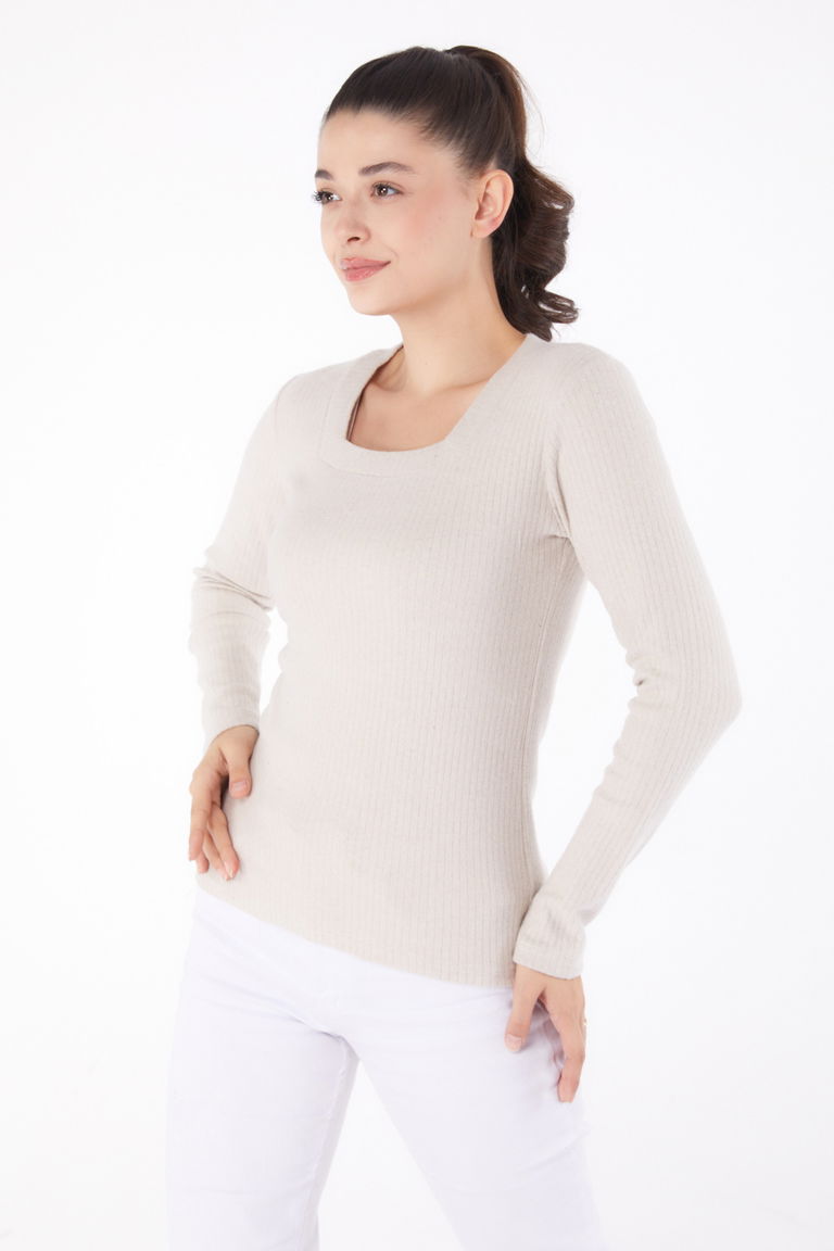 Düz Kare Yaka Kadın Bej Kare Yaka Badi - 26214 - TOFİSA