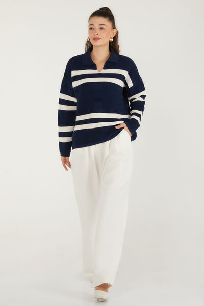 Düz V Yaka Kadın Lacivert Trkio Kazak - 26503 