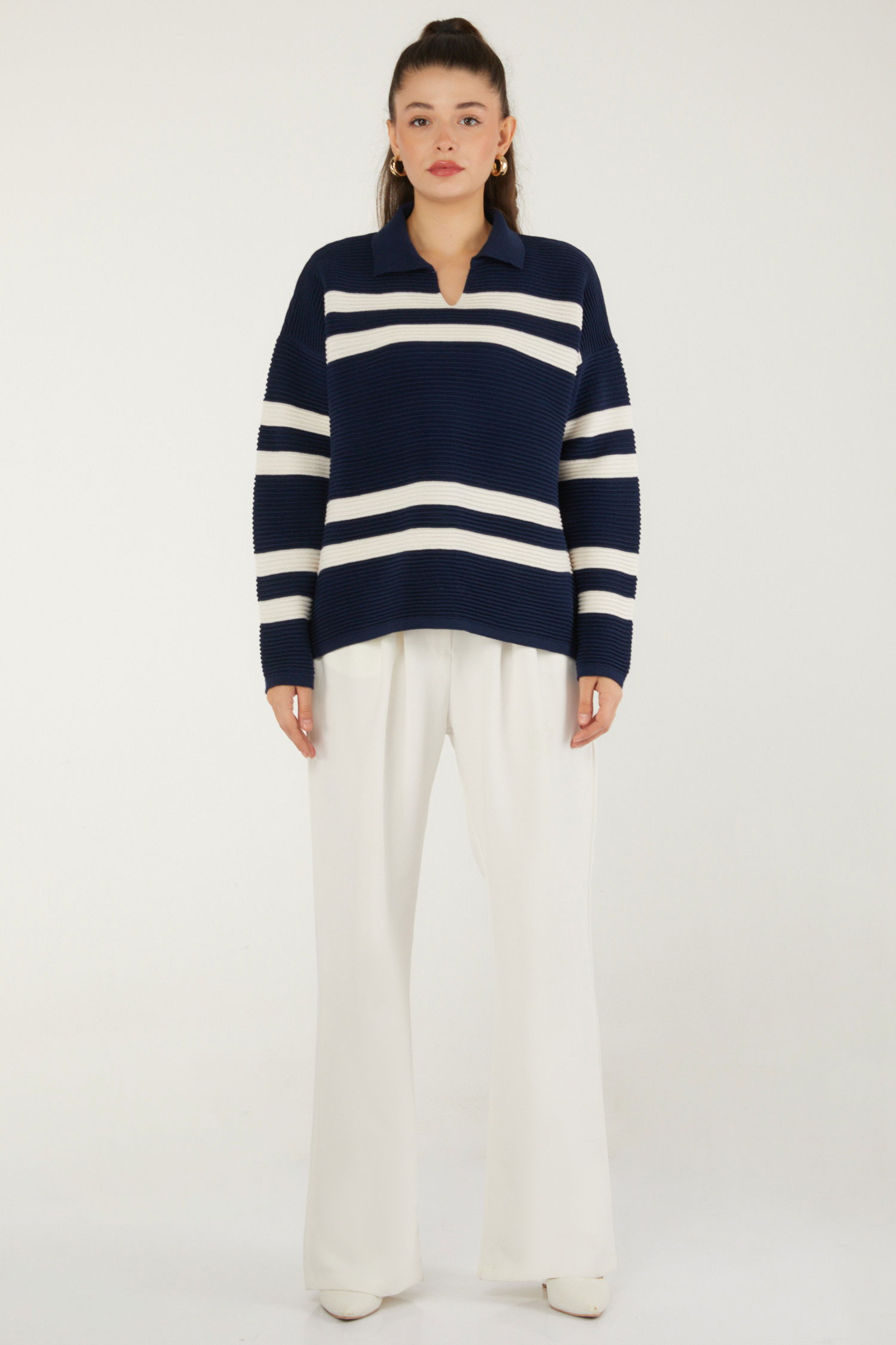 Düz V Yaka Kadın Lacivert Trkio Kazak - 26503 - 2