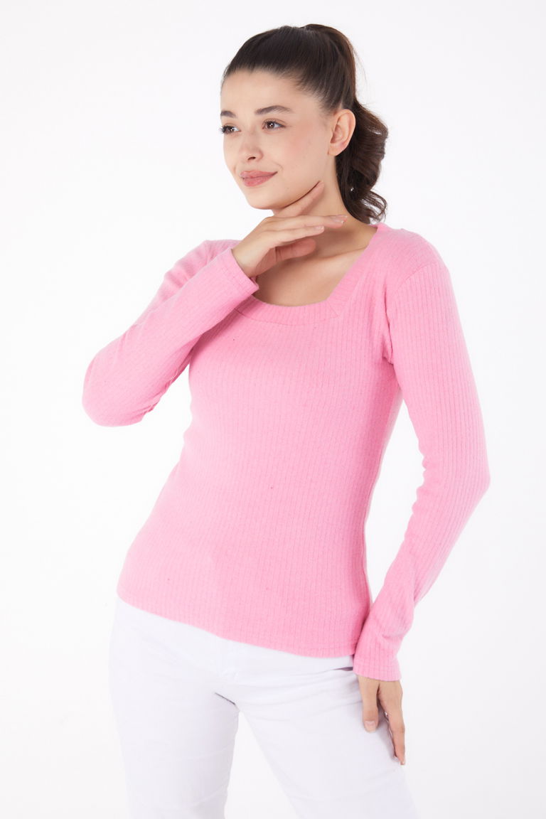Düz Kare Yaka Kadın Pembe Kare Yaka Badi - 26214 - TOFİSA