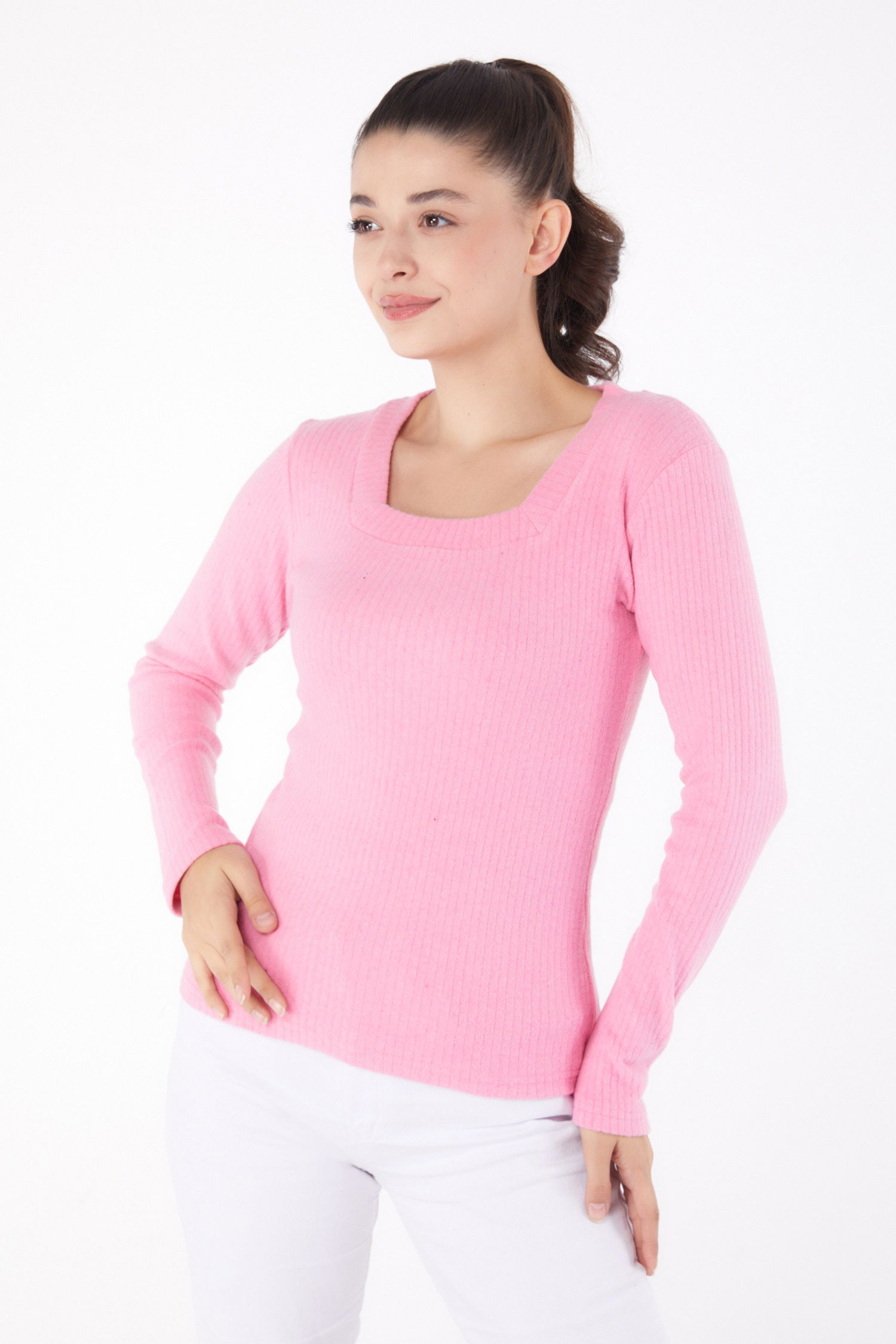 Düz Kare Yaka Kadın Pembe Kare Yaka Badi - 26214 - 2