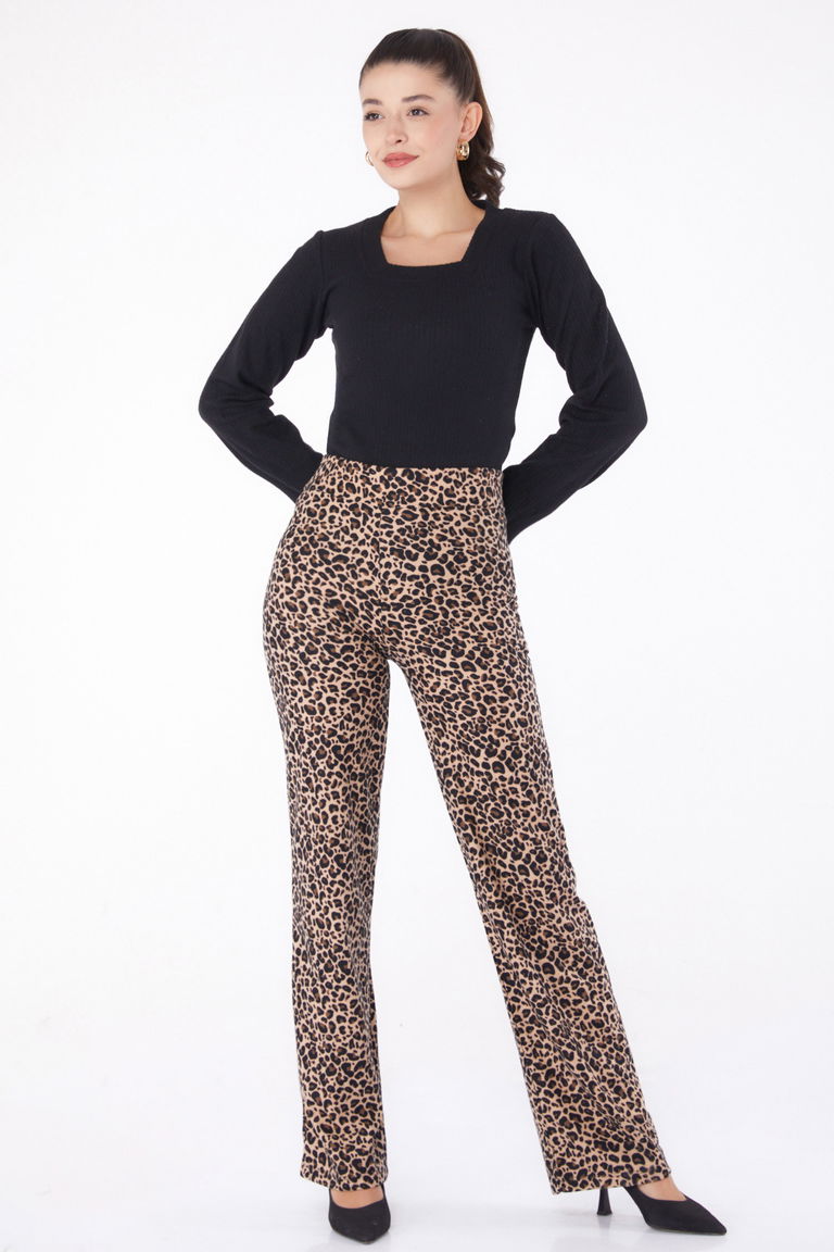 Leopar Desenli Pantolon Vizon - 26211 - TOFİSA