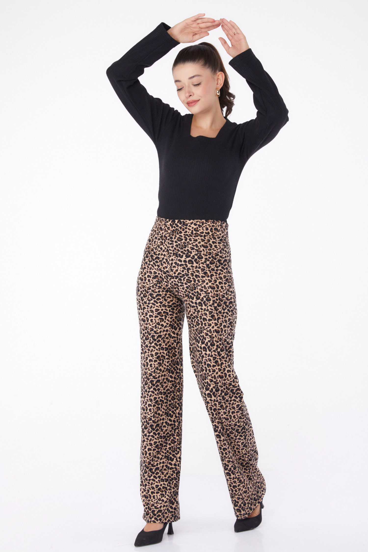 Leopar Desenli Pantolon Vizon - 26211 - 2
