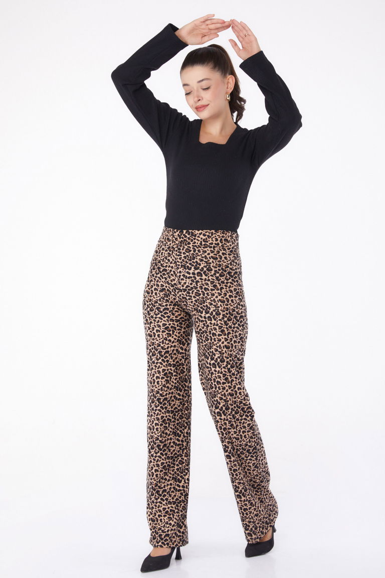 Leopar Desenli Pantolon Vizon - 26211 - TOFİSA