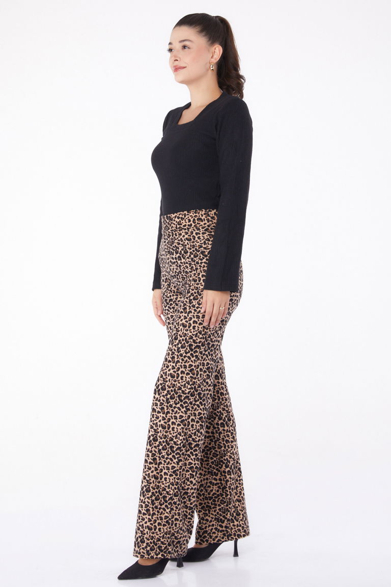 Leopar Desenli Pantolon Vizon - 26211 - TOFİSA