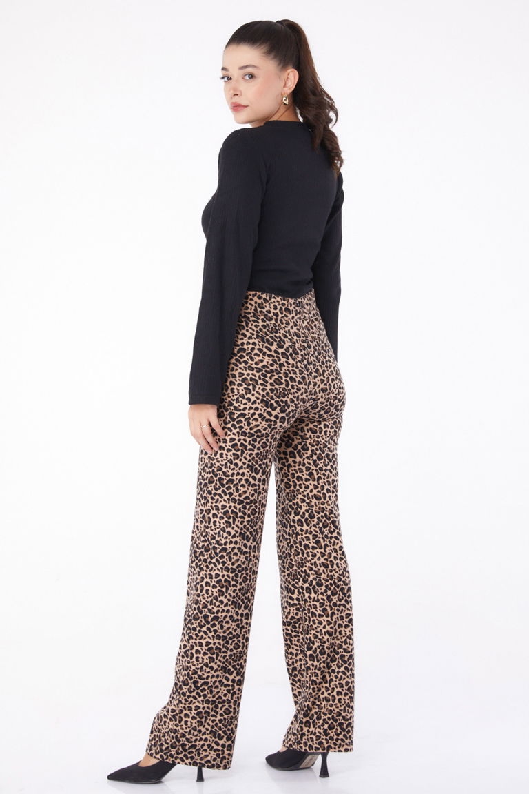 Leopar Desenli Pantolon Vizon - 26211 - TOFİSA