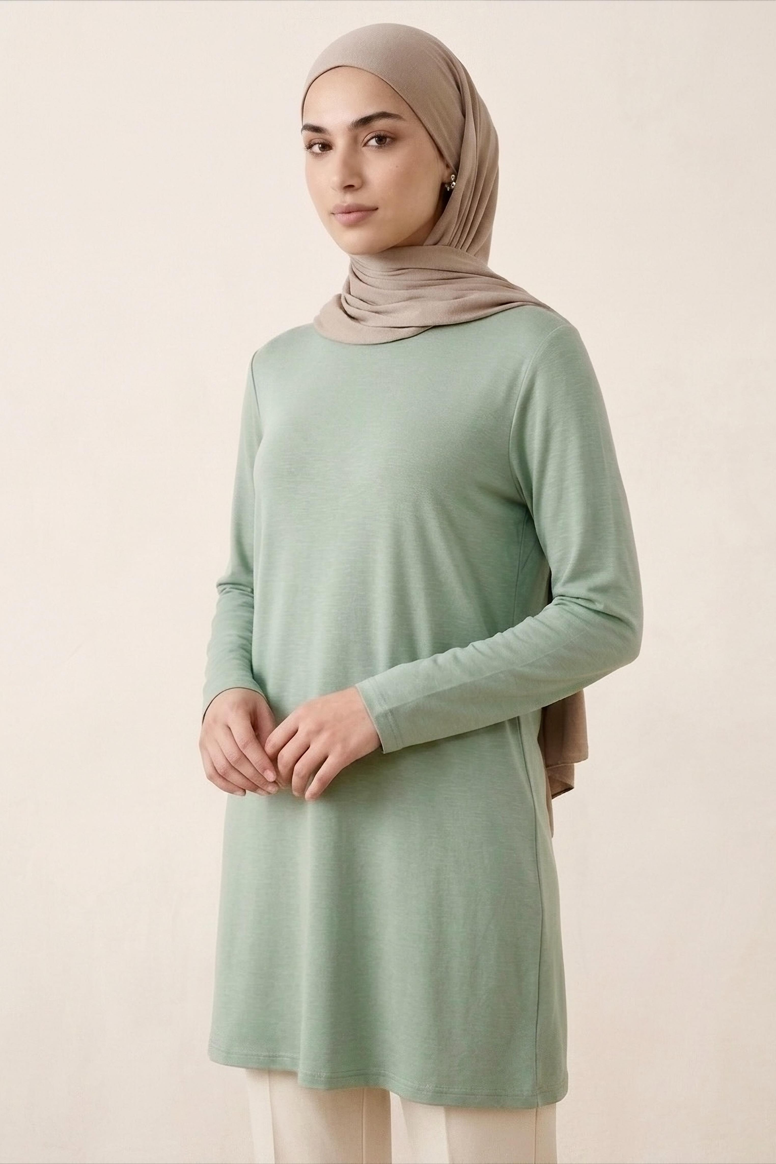 Düz Viskon Uzun Kollu Tunik Mint - 2109-MINT - 1