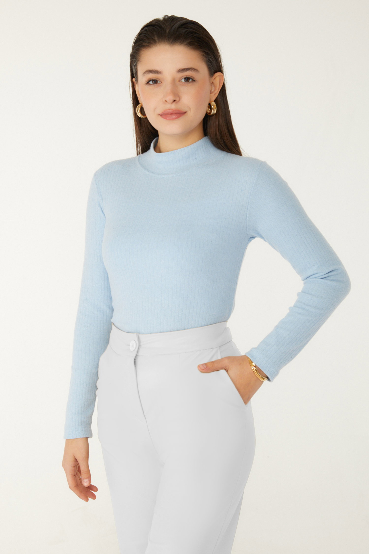 Düz Yarım Balıkçı Yaka Kadın Bebe Mavi Fitilli Badi - 26538 - 4