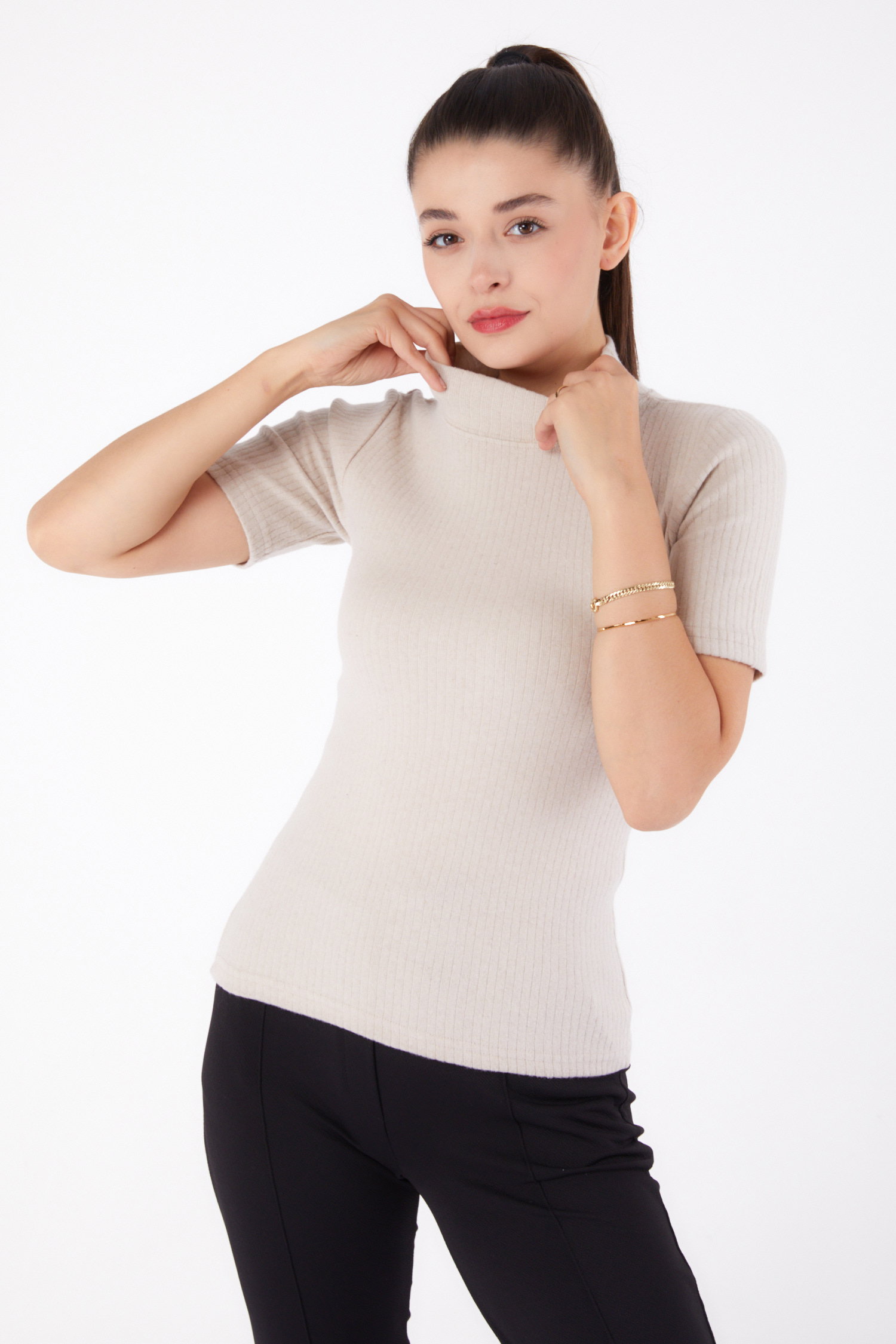 Kısa Kollu Bluz Bej - 26315 - 1