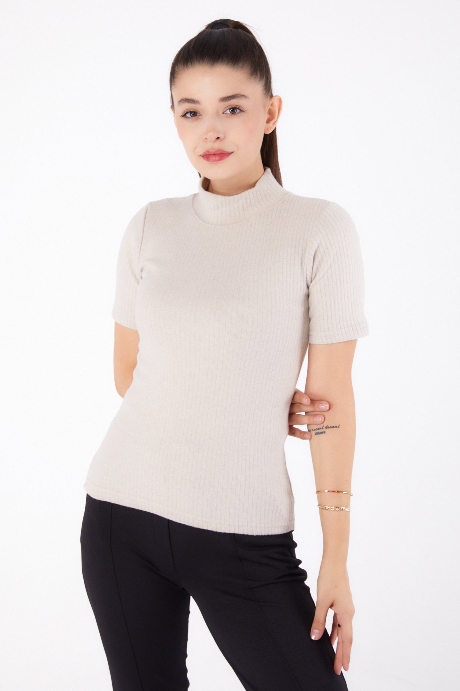 Kısa Kollu Bluz Bej - 26315 - 2