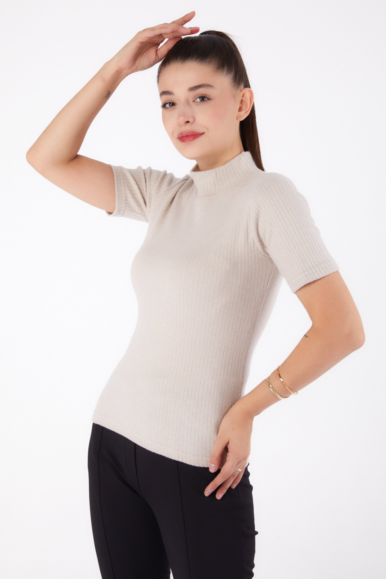 Kısa Kollu Bluz Bej - 26315 - 3