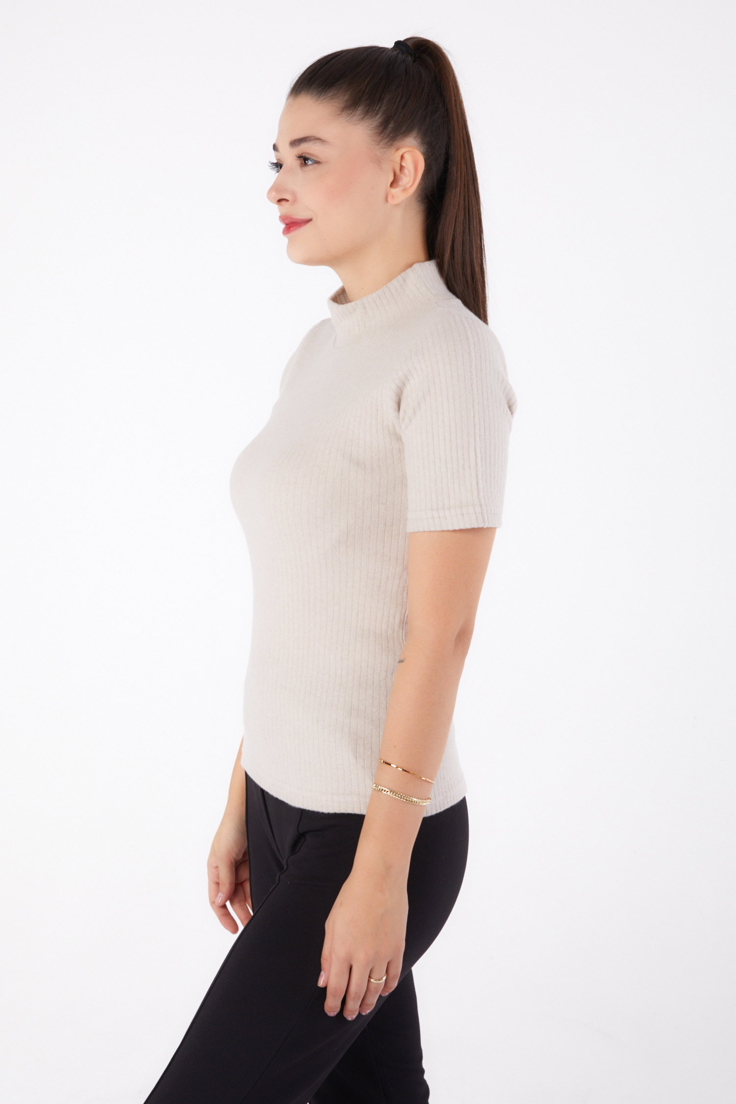 Kısa Kollu Bluz Bej - 26315 - 4