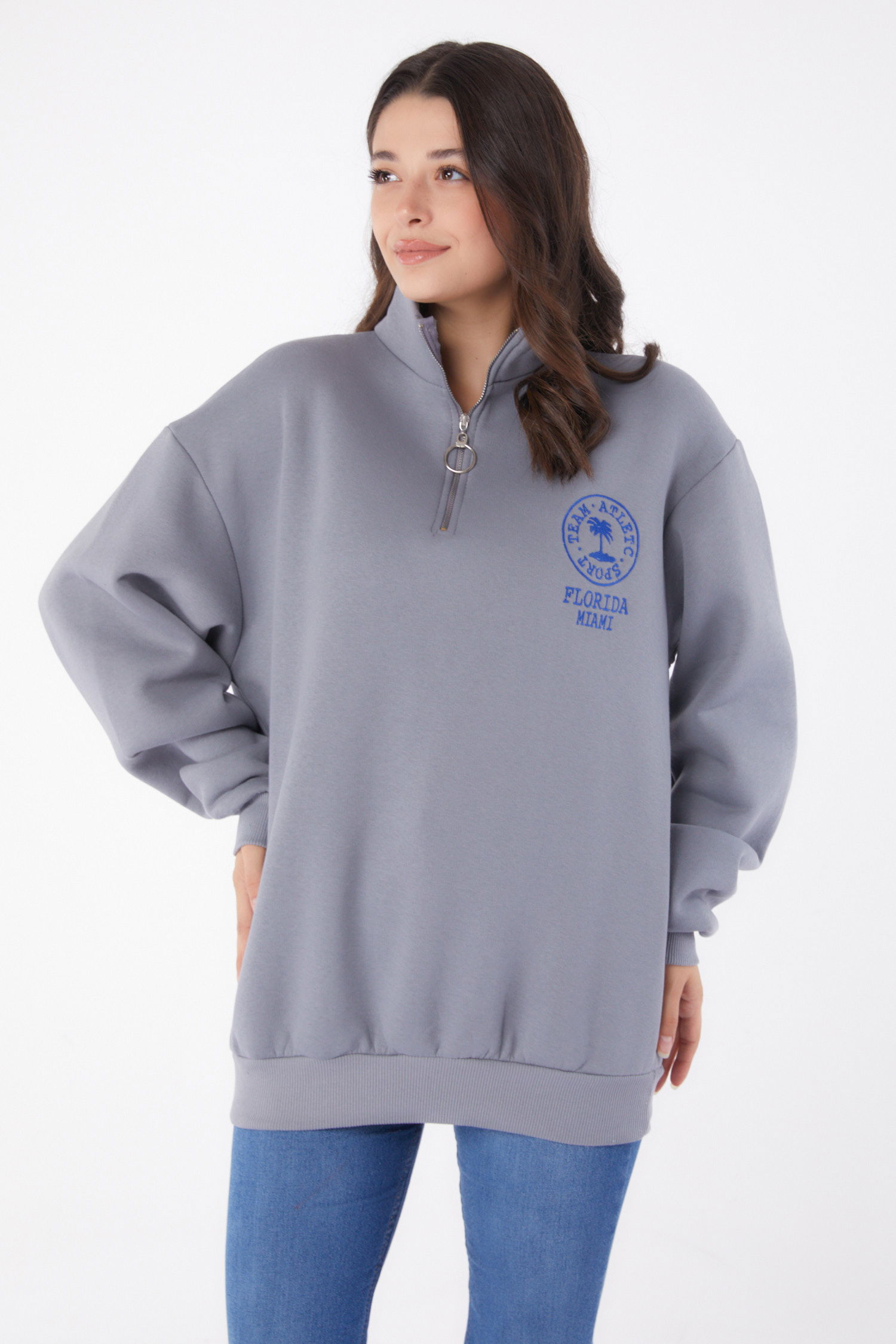 Nakışlı Sweatshirt Füme - 26050 - 1