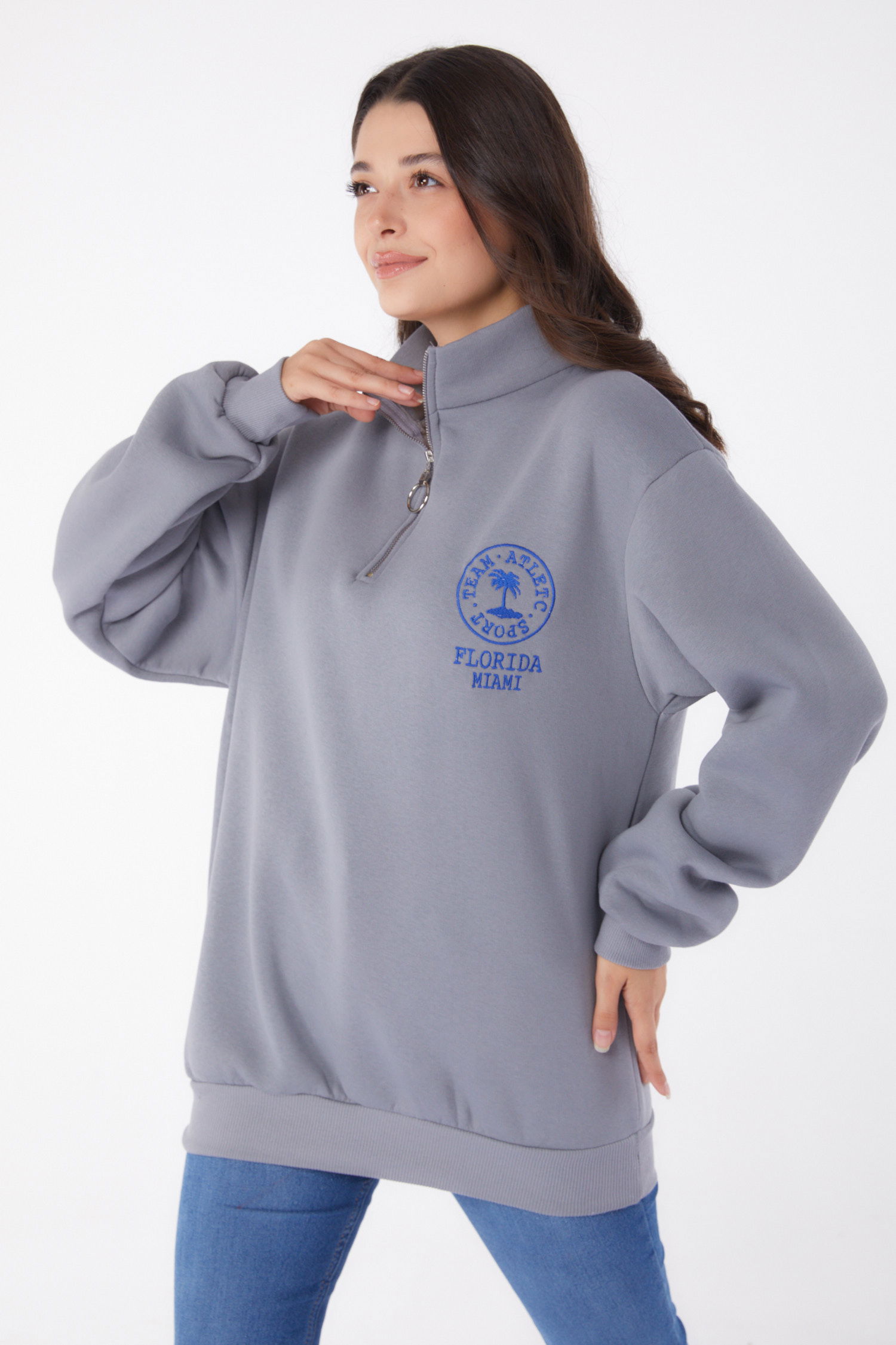 Nakışlı Sweatshirt Füme - 26050 - 3
