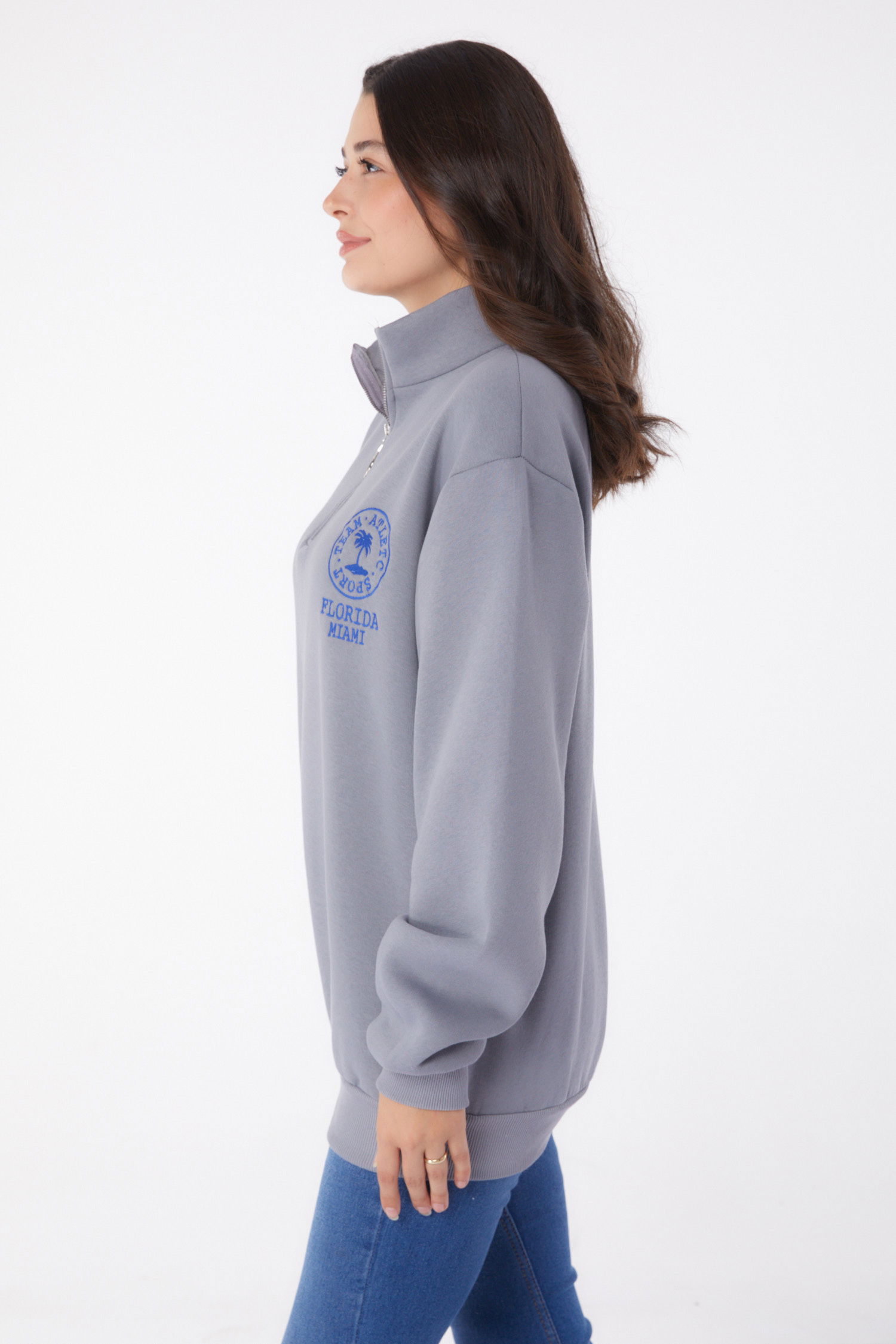 Nakışlı Sweatshirt Füme - 26050 - 4