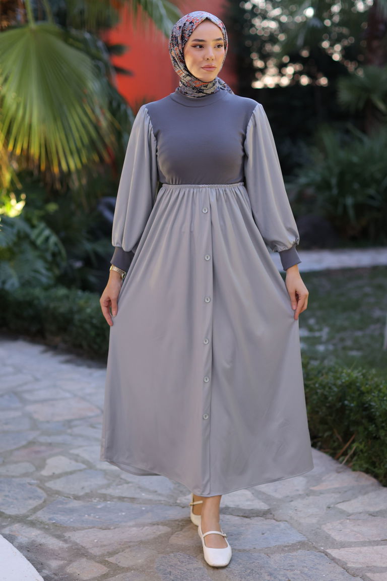 Elbise Gri - 13336 - TOFİSA