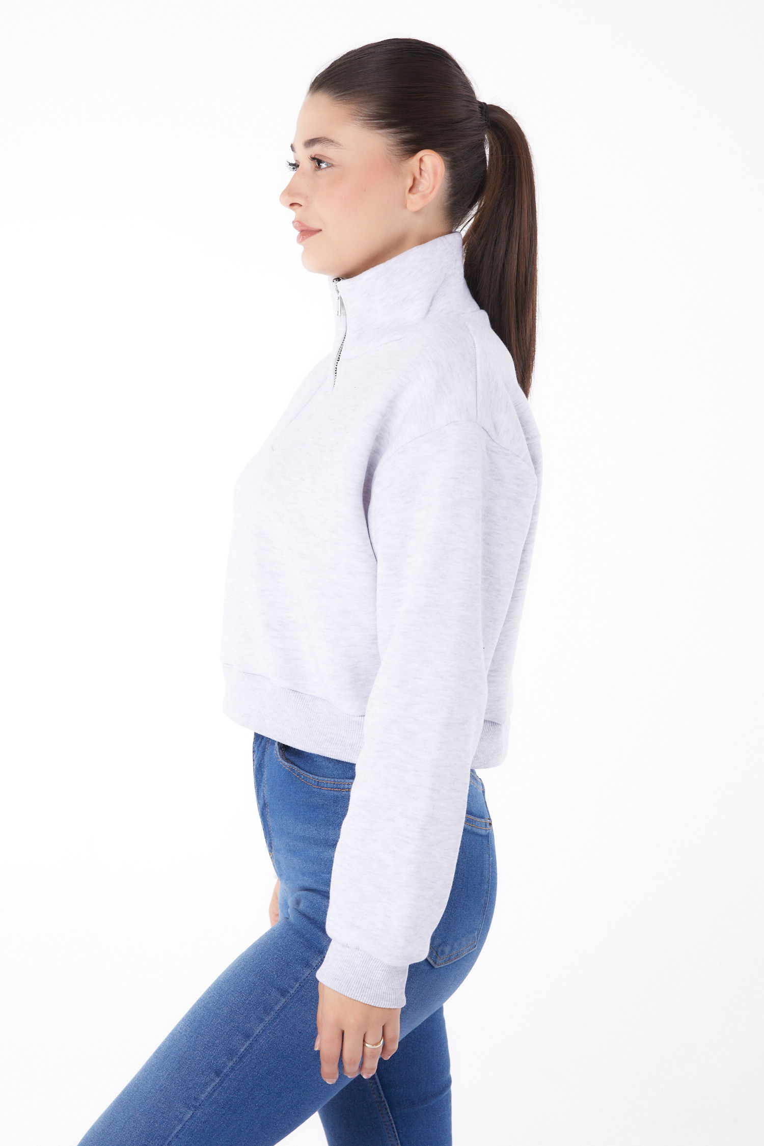 Fermuarlı Mini Sweatshirt Gri - 26051 - 4