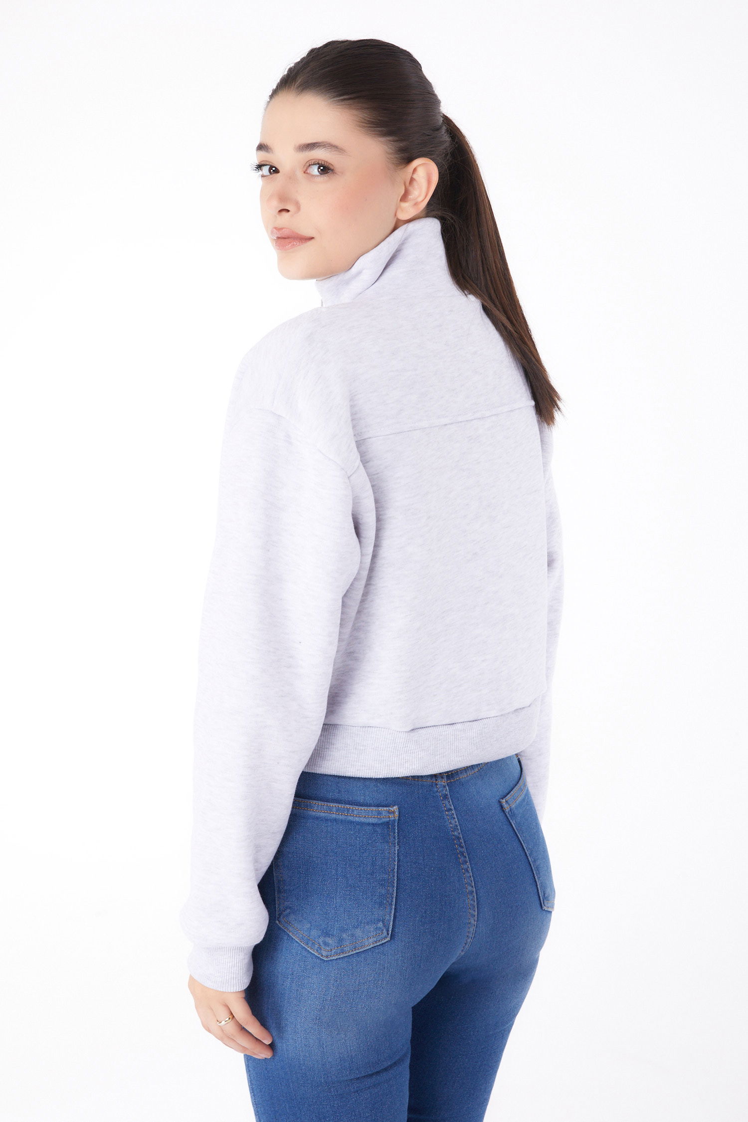 Fermuarlı Mini Sweatshirt Gri - 26051 - 5