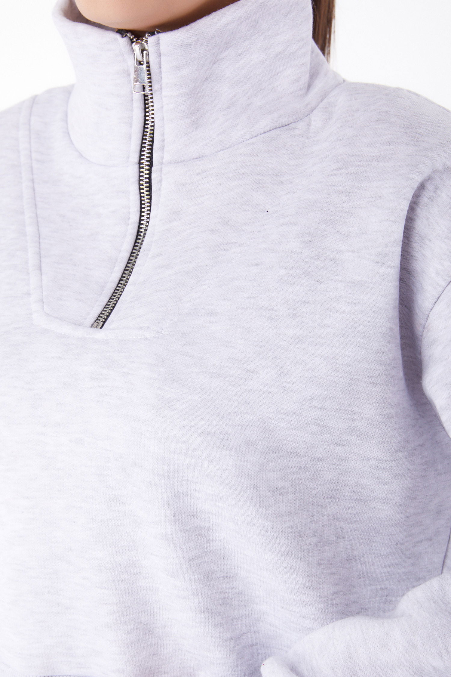 Fermuarlı Mini Sweatshirt Gri - 26051 - 6