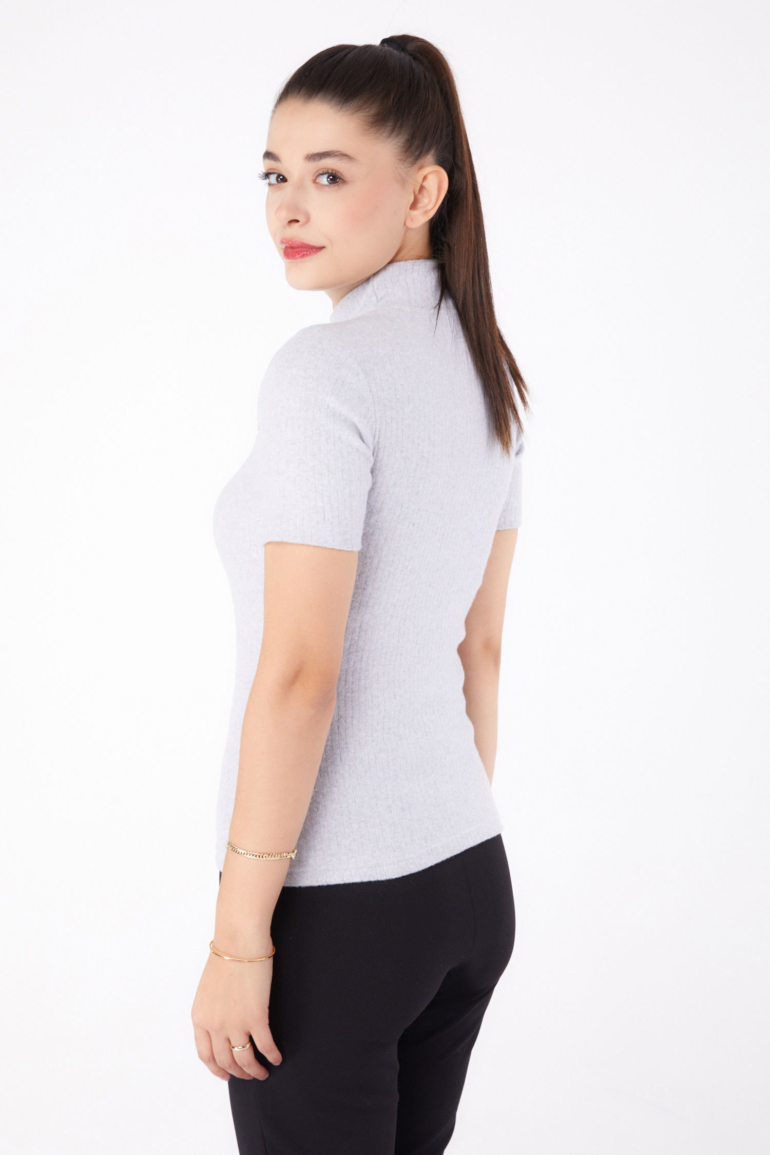 Kısa Kollu Bluz Gri - 26315 - 6