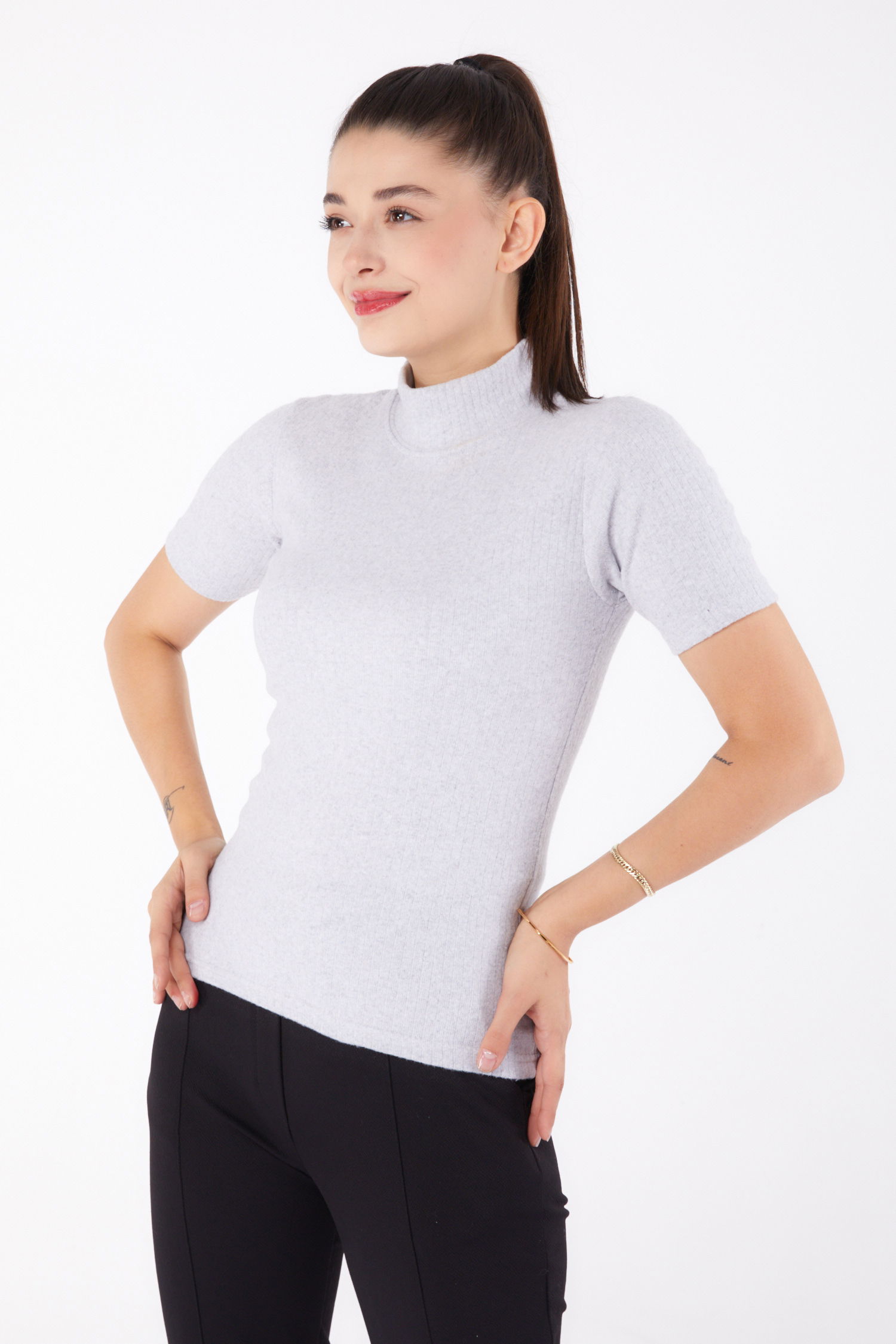 Kısa Kollu Bluz Gri - 26315 - 8