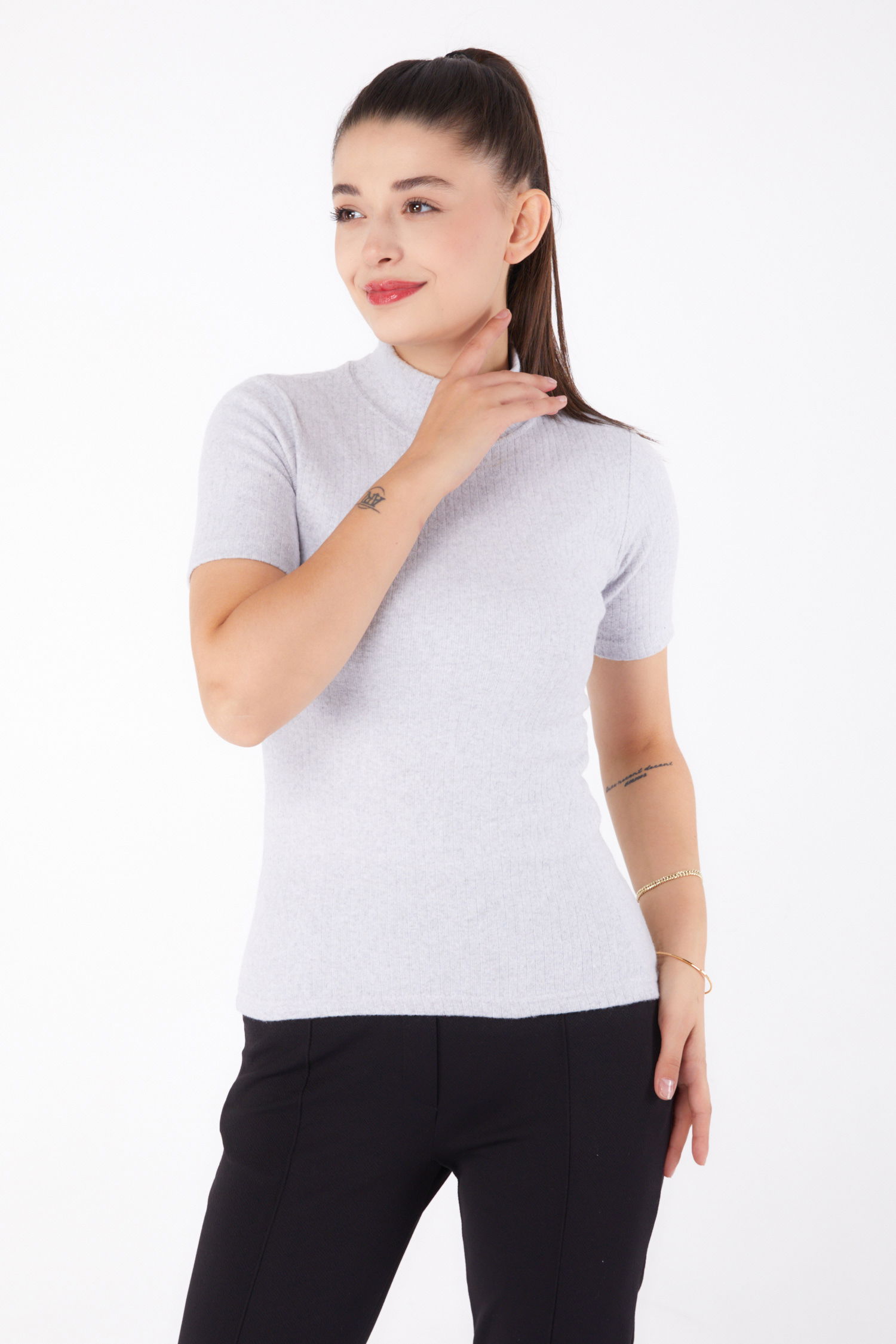 Kısa Kollu Bluz Gri - 26315 - 9