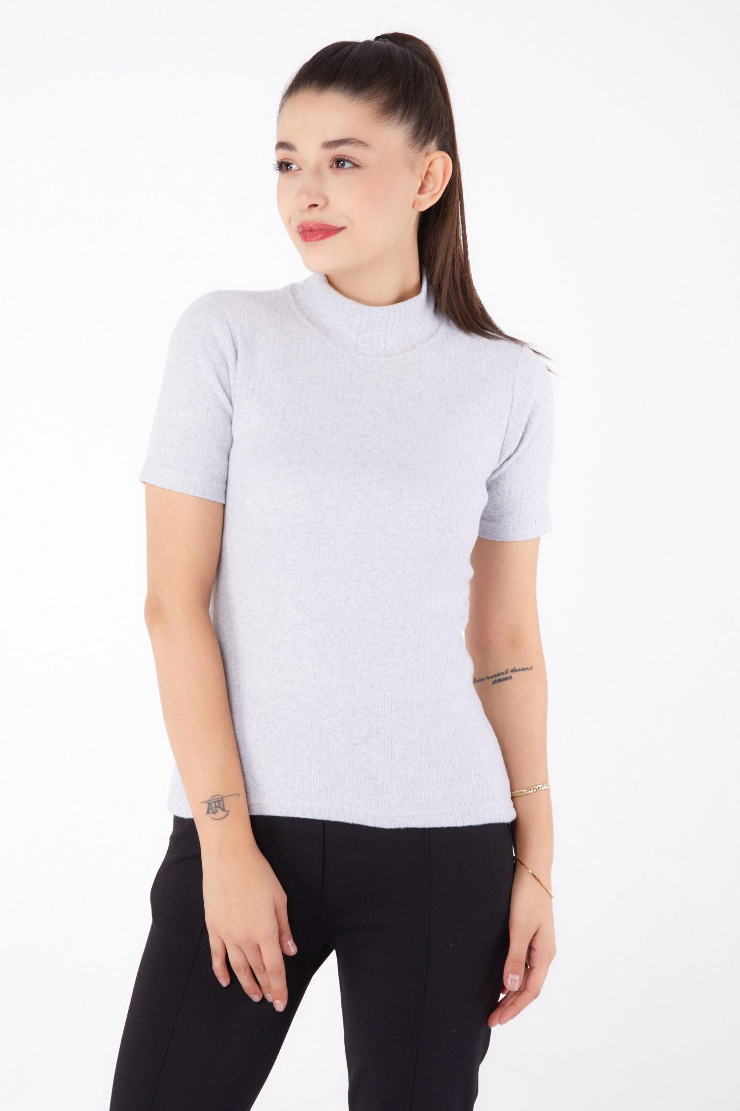 Kısa Kollu Bluz Gri - 26315 - 11