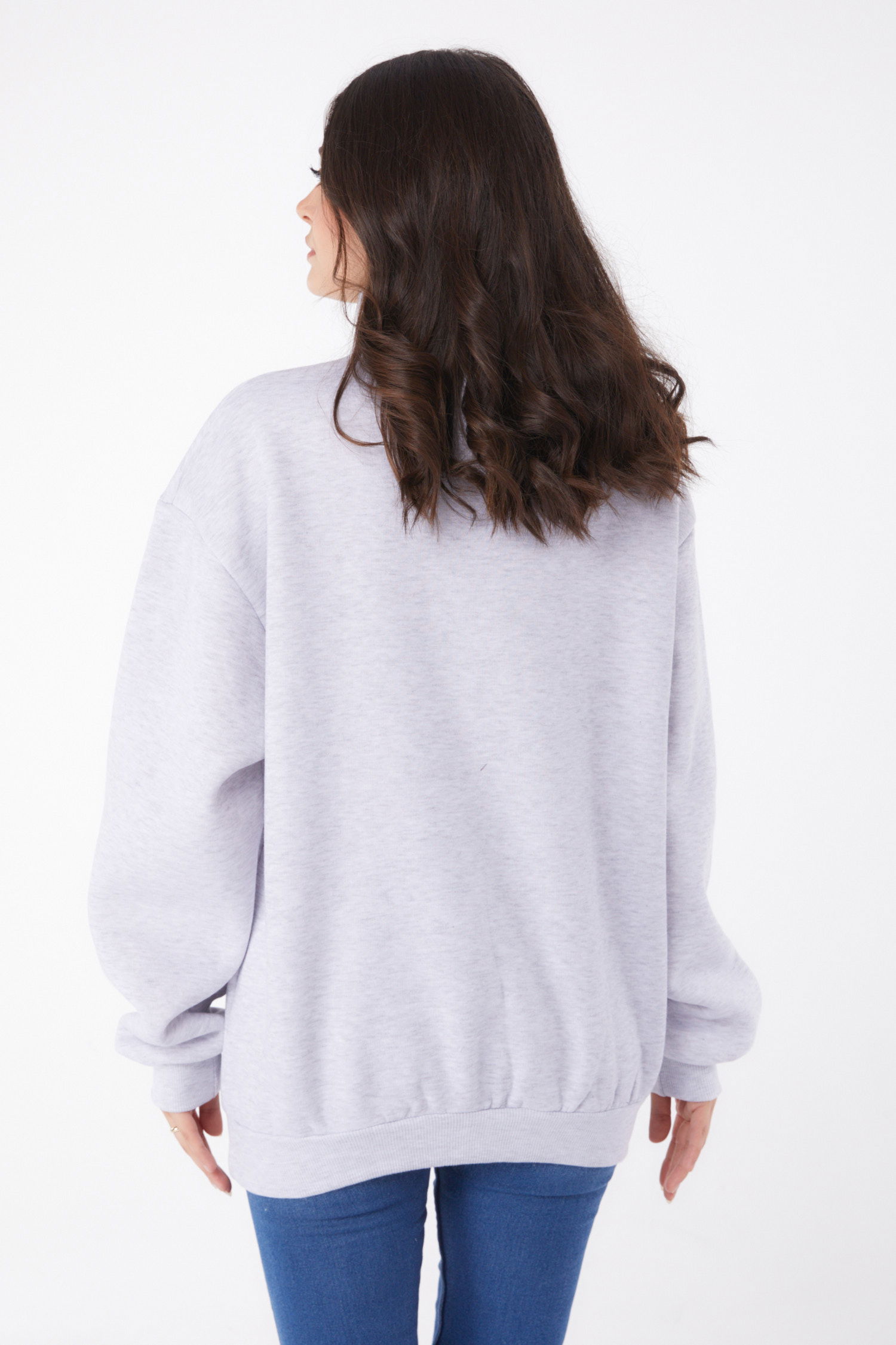Düz Yarım Balıkçı Yaka Kadın Gri Nakışlı Sweatshirt - 26050 - 4