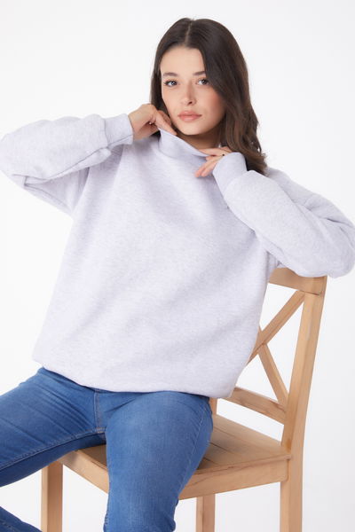 Düz Yarım Balıkçı Yaka Kadın Gri Sweatshirt - 26047 
