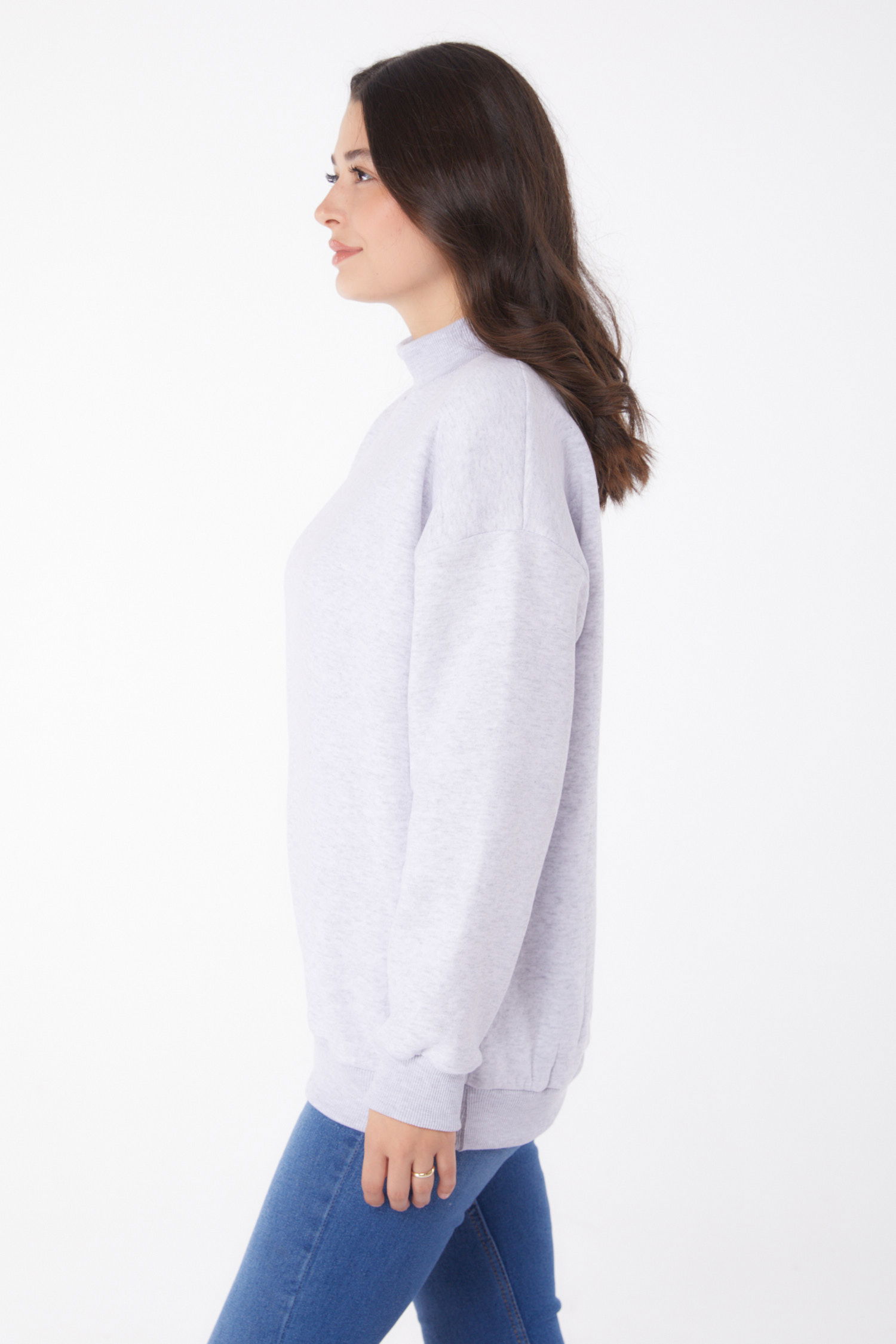 Düz Yarım Balıkçı Yaka Kadın Gri Sweatshirt - 26047 - 3