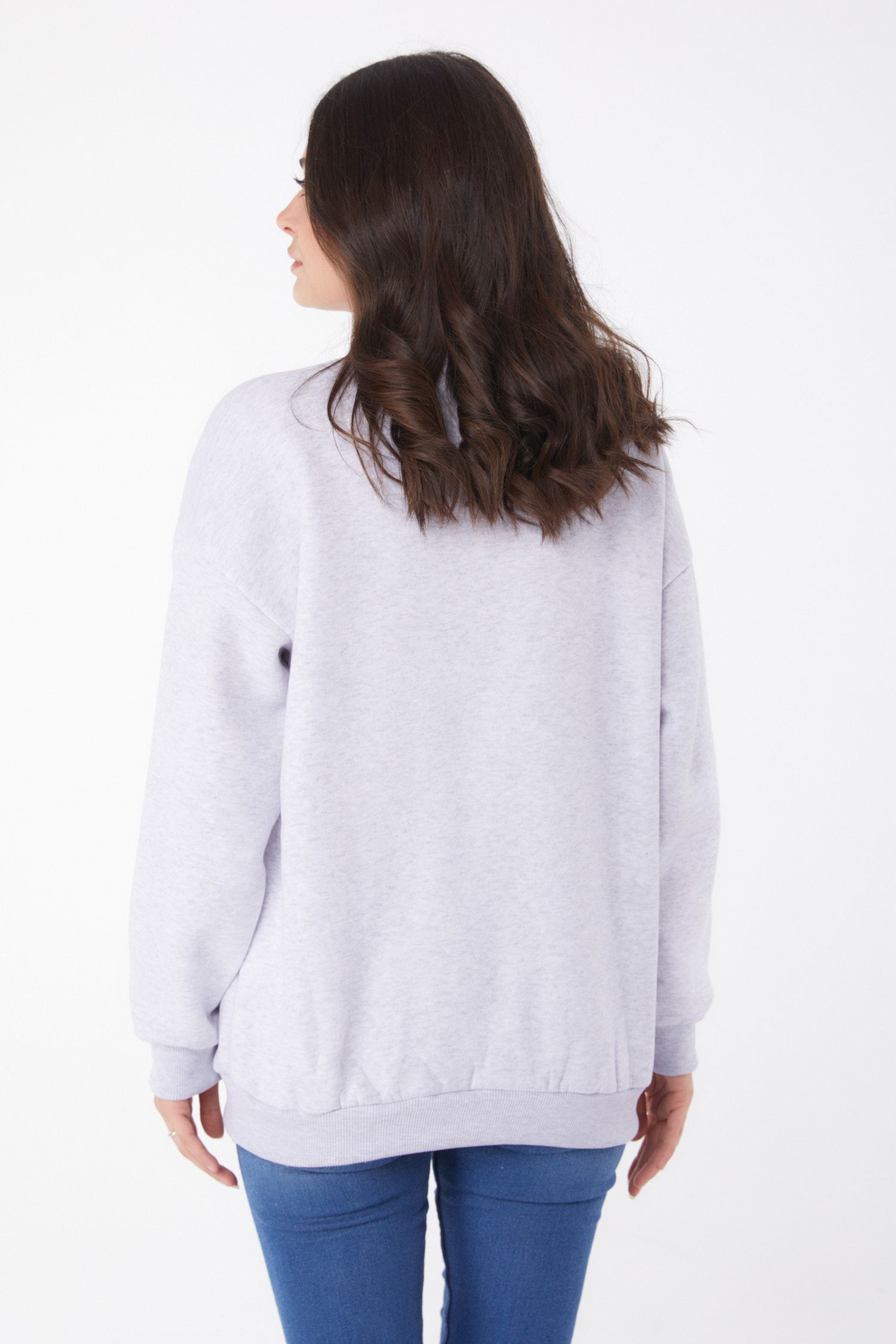 Düz Yarım Balıkçı Yaka Kadın Gri Sweatshirt - 26047 - 4