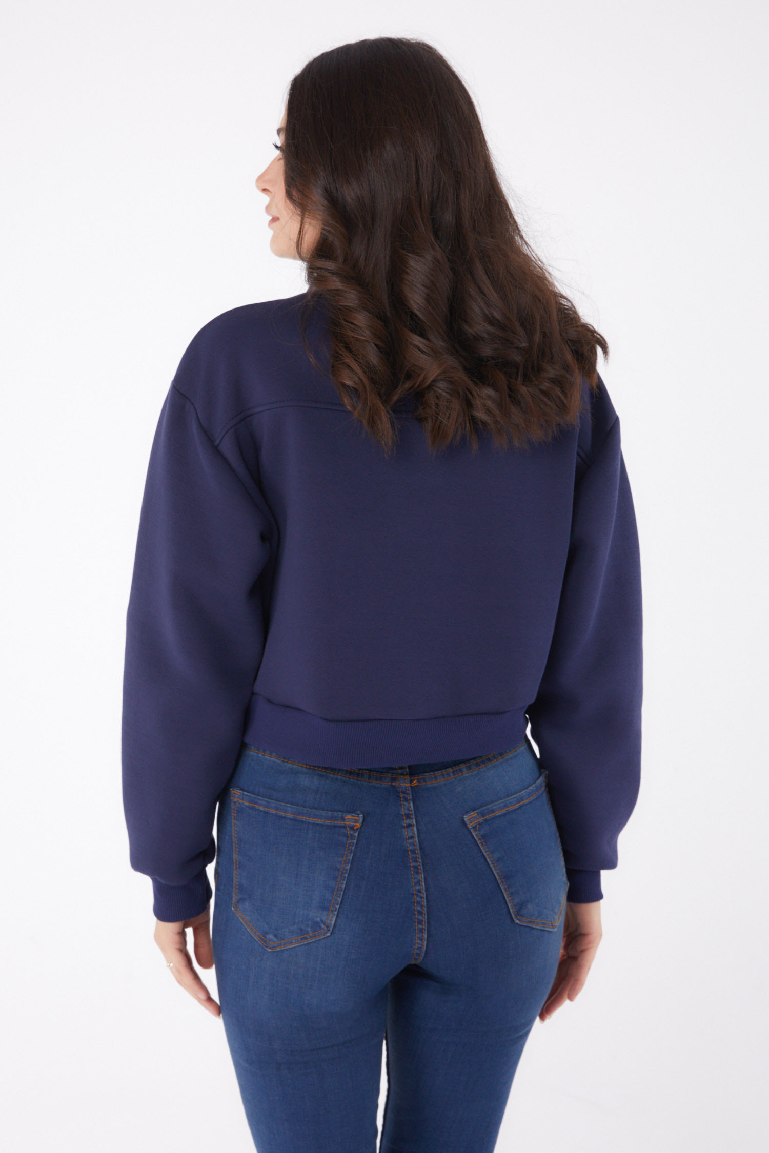 Düz Yarım Balıkçı Yaka Kadın Lacivert Fermuarlı Mini Sweatshirt - 26051 - 4