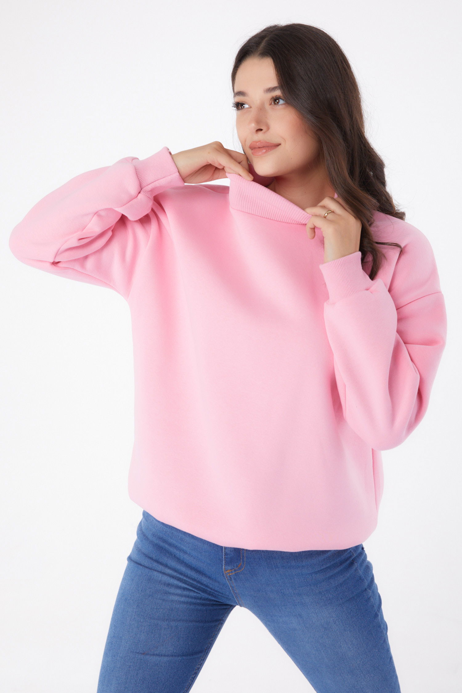 Düz Yarım Balıkçı Yaka Kadın Pembe Sweatshirt - 26047 - 2