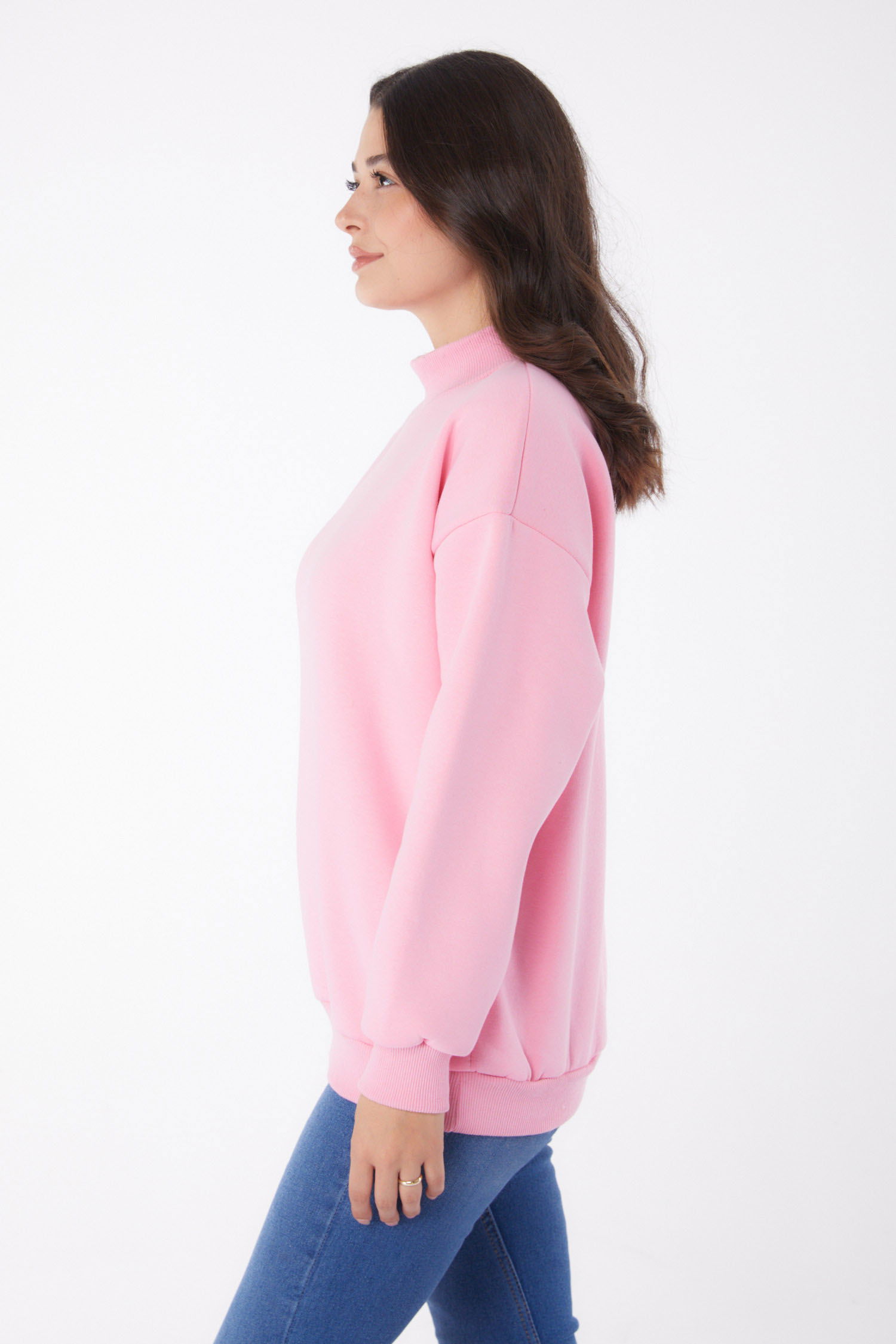 Düz Yarım Balıkçı Yaka Kadın Pembe Sweatshirt - 26047 - 4
