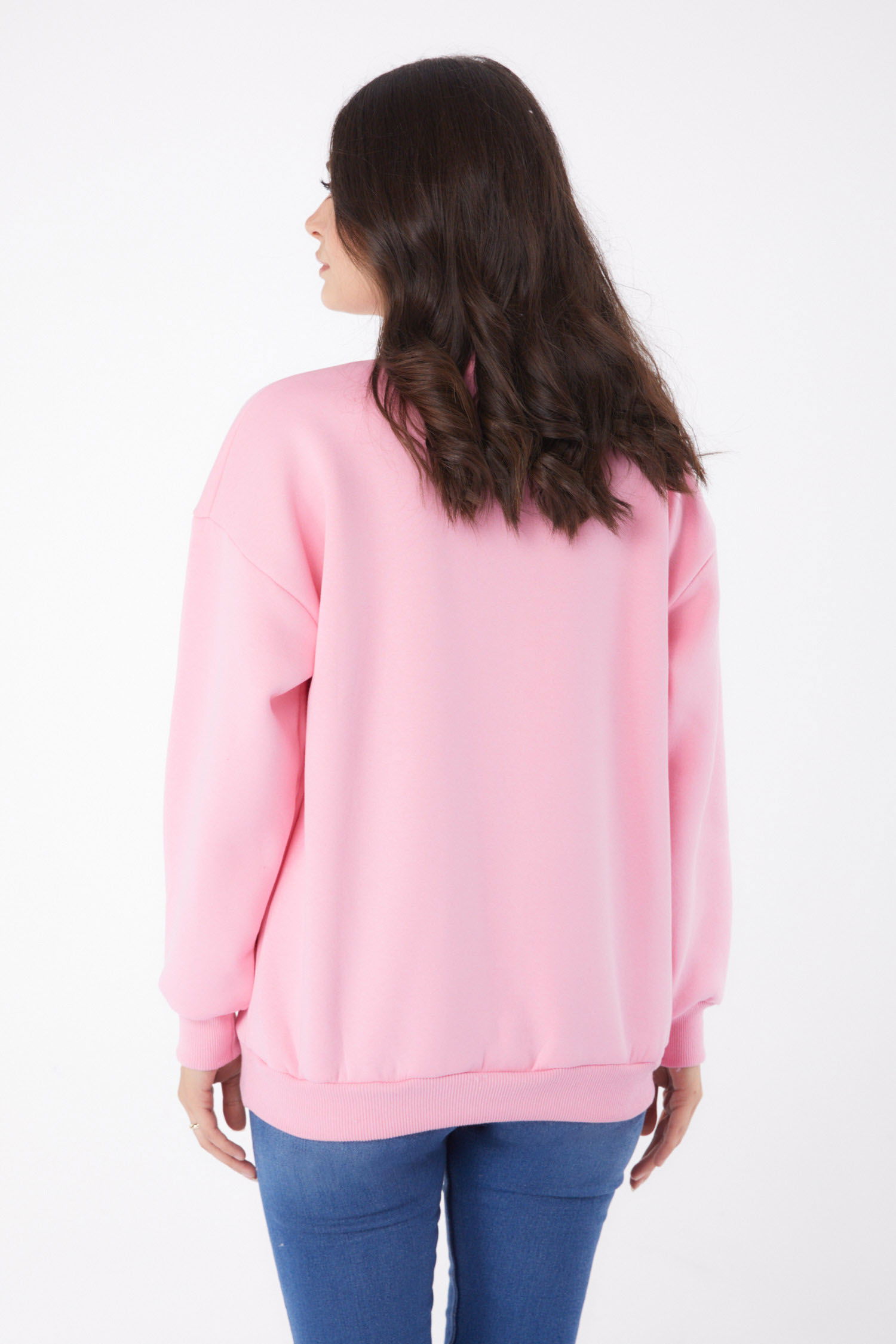 Düz Yarım Balıkçı Yaka Kadın Pembe Sweatshirt - 26047 - 5