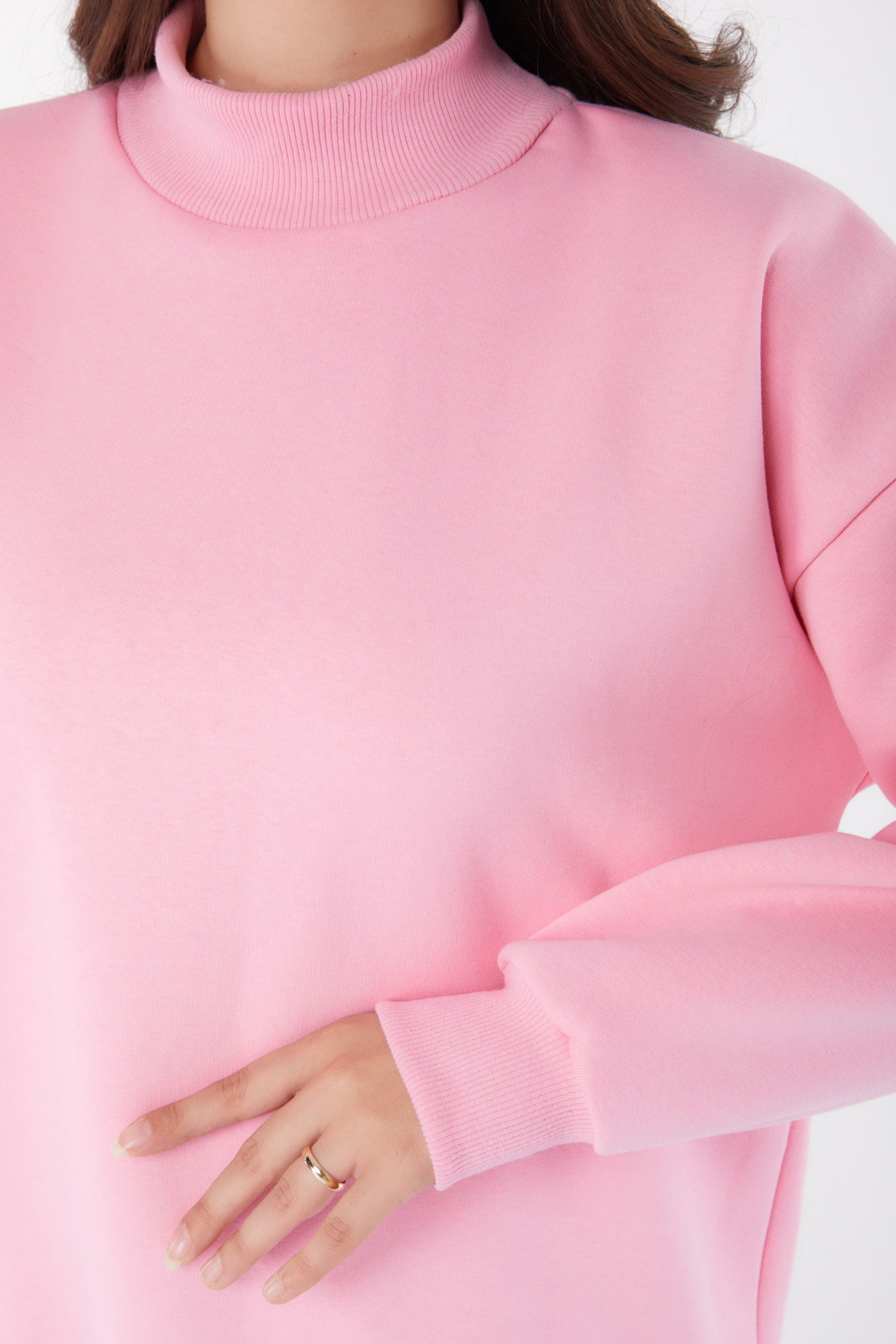 Düz Yarım Balıkçı Yaka Kadın Pembe Sweatshirt - 26047 - 6