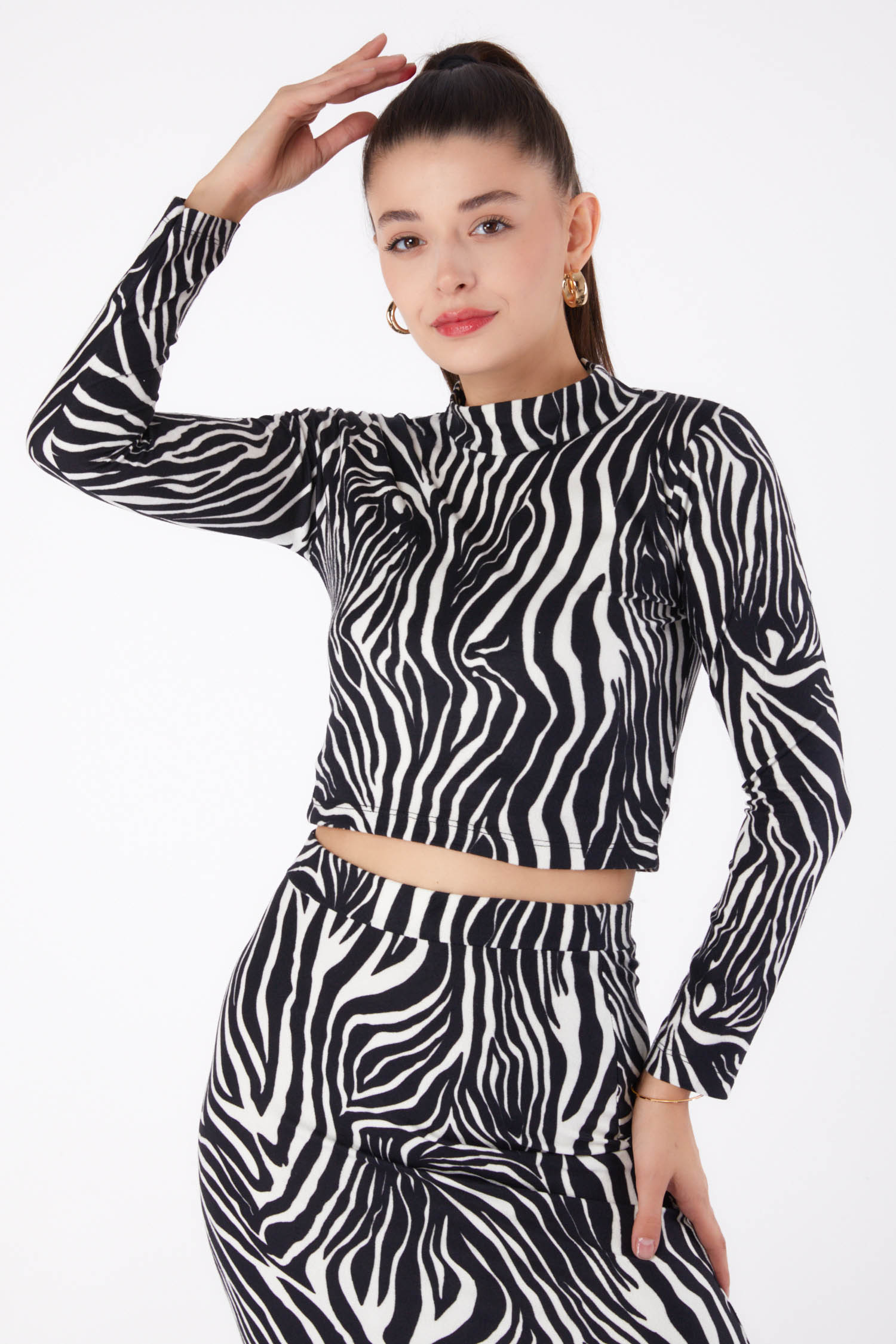 Desenli Crop Siyah - 26317 - 2